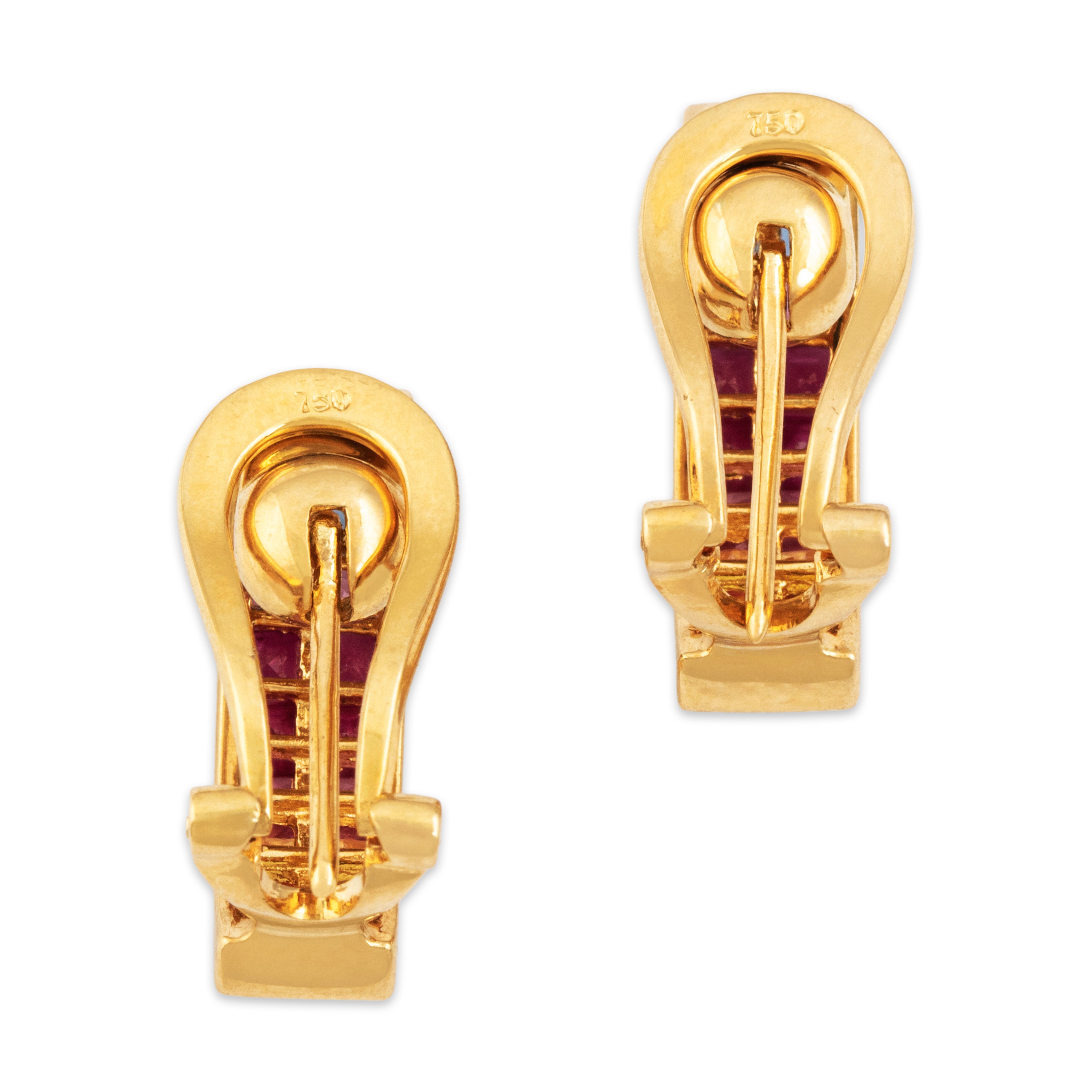 Vintage 18k Yellow Gold 2.5cttw Sapphire Beautiful Rainbow Line Duo Earrings - Back view