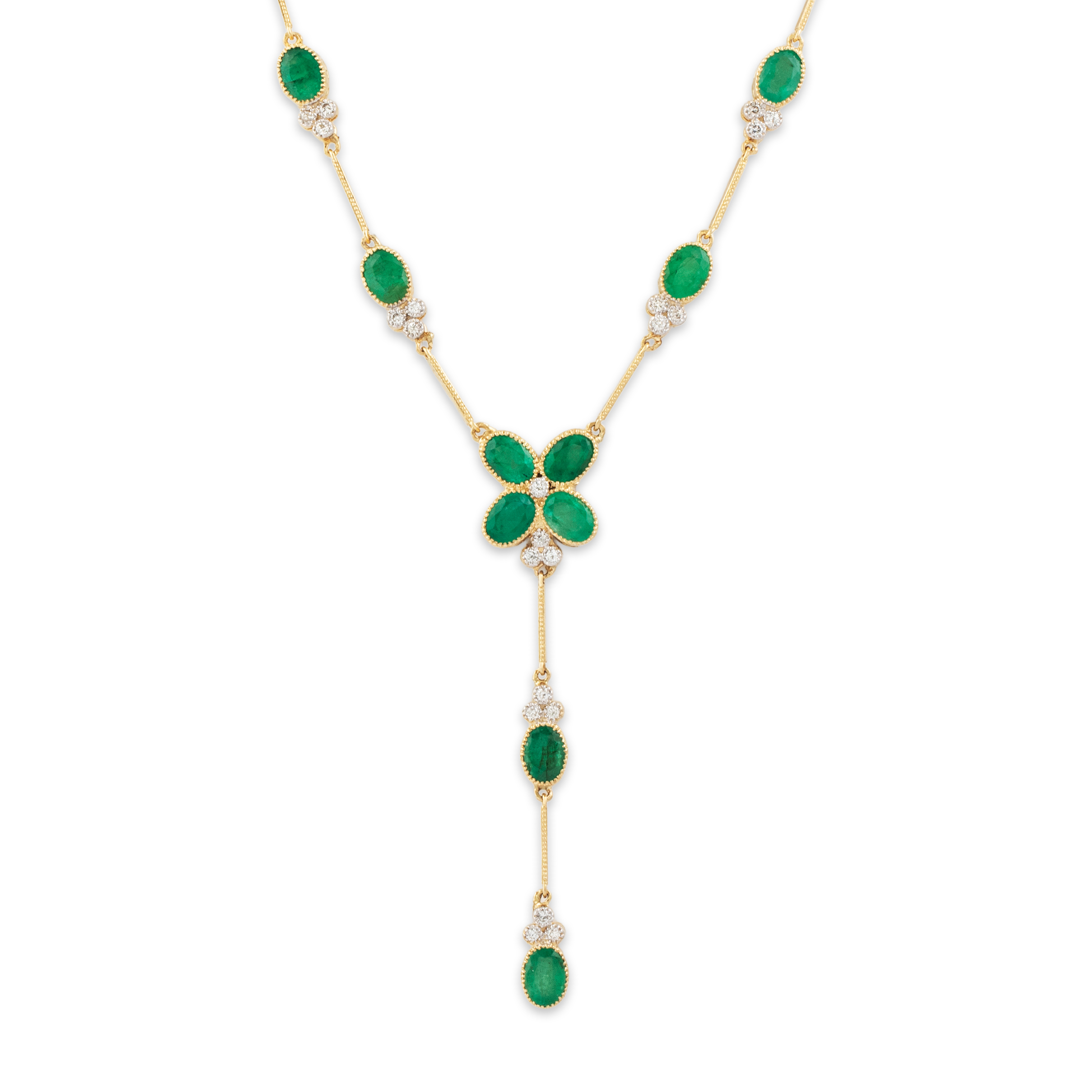 Vintage 14k Yellow Gold 5.6cttw Emerald 1.248cttw Diamond Necklace 16.25