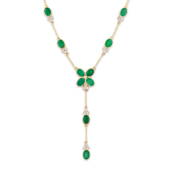 Vintage 14k Yellow Gold 5.6cttw Emerald 1.248cttw Diamond Necklace 16.25