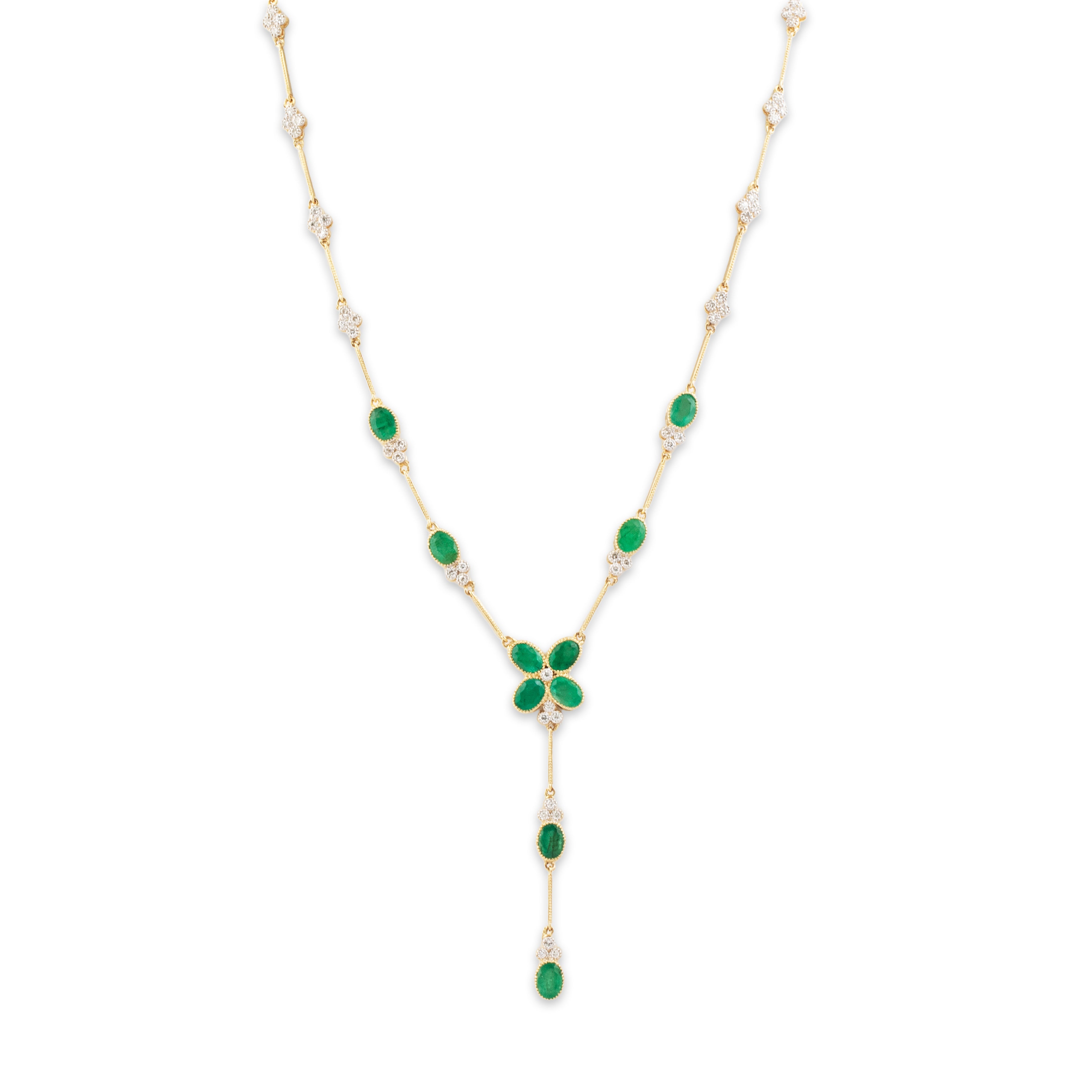 Vintage 14k Yellow Gold 5.6cttw Emerald 1.248cttw Diamond Necklace 16.25