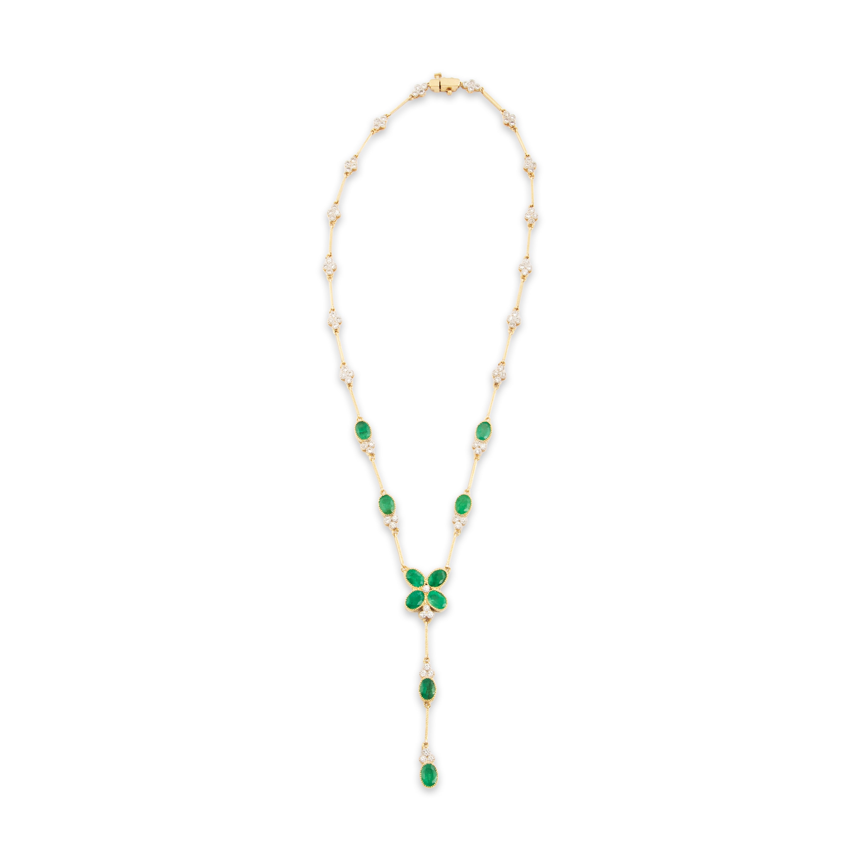 Vintage 14k Yellow Gold 5.6cttw Emerald 1.248cttw Diamond Chic Necklace - Overall view