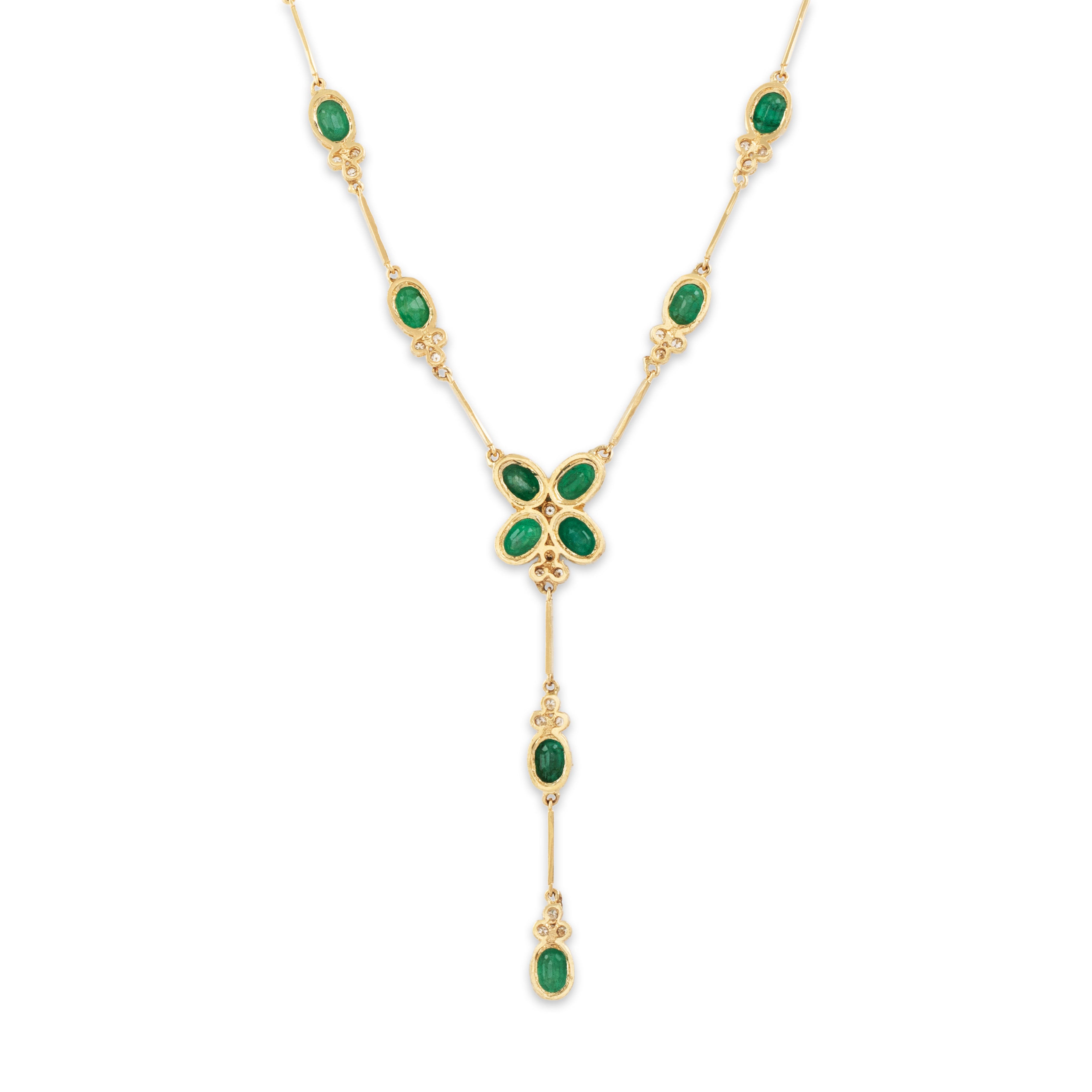 Vintage 14k Yellow Gold 5.6cttw Emerald 1.248cttw Diamond Chic Necklace - Back view