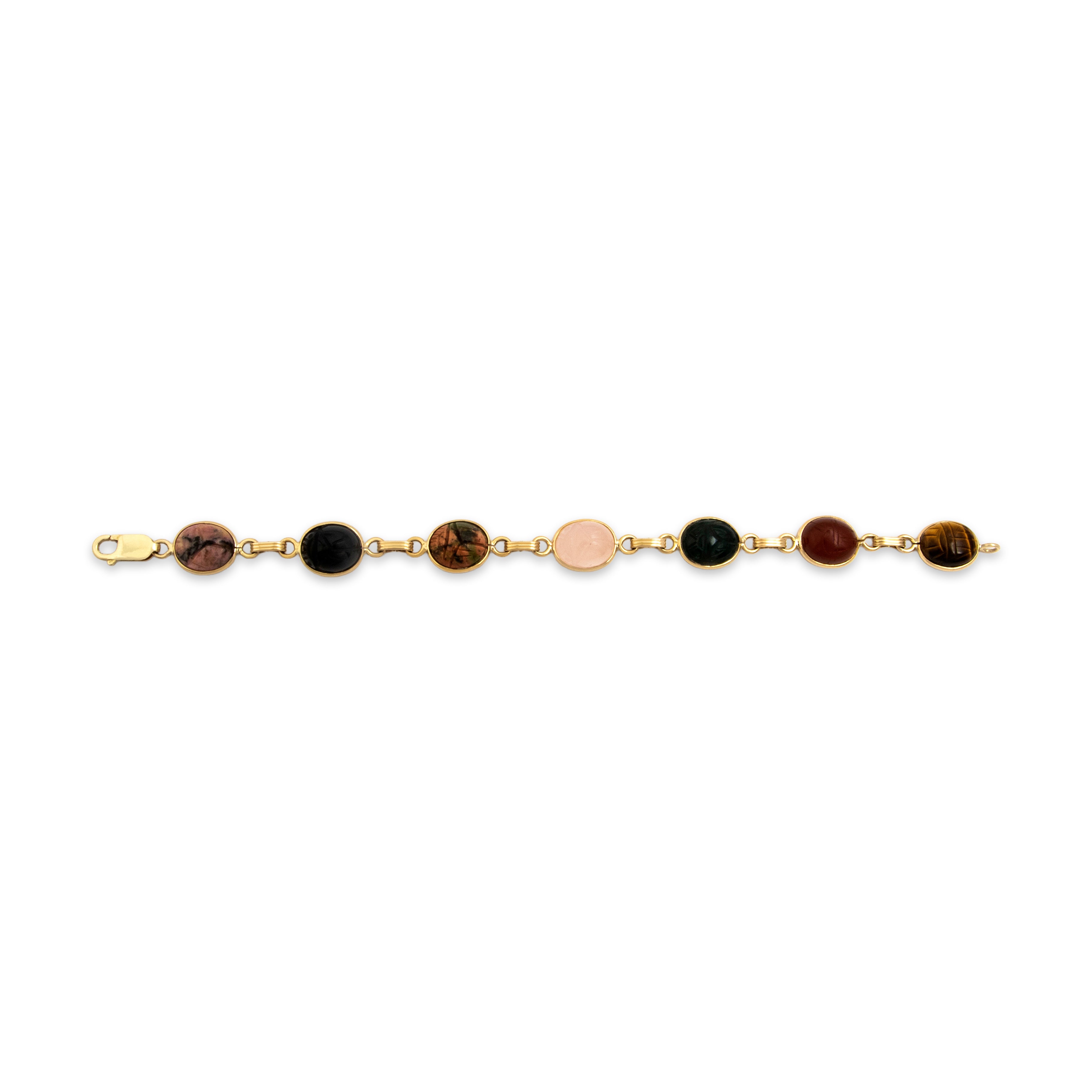 Vintage 14k Gold Multistone Egyptian Revival Scarab Bracelet 6.75
