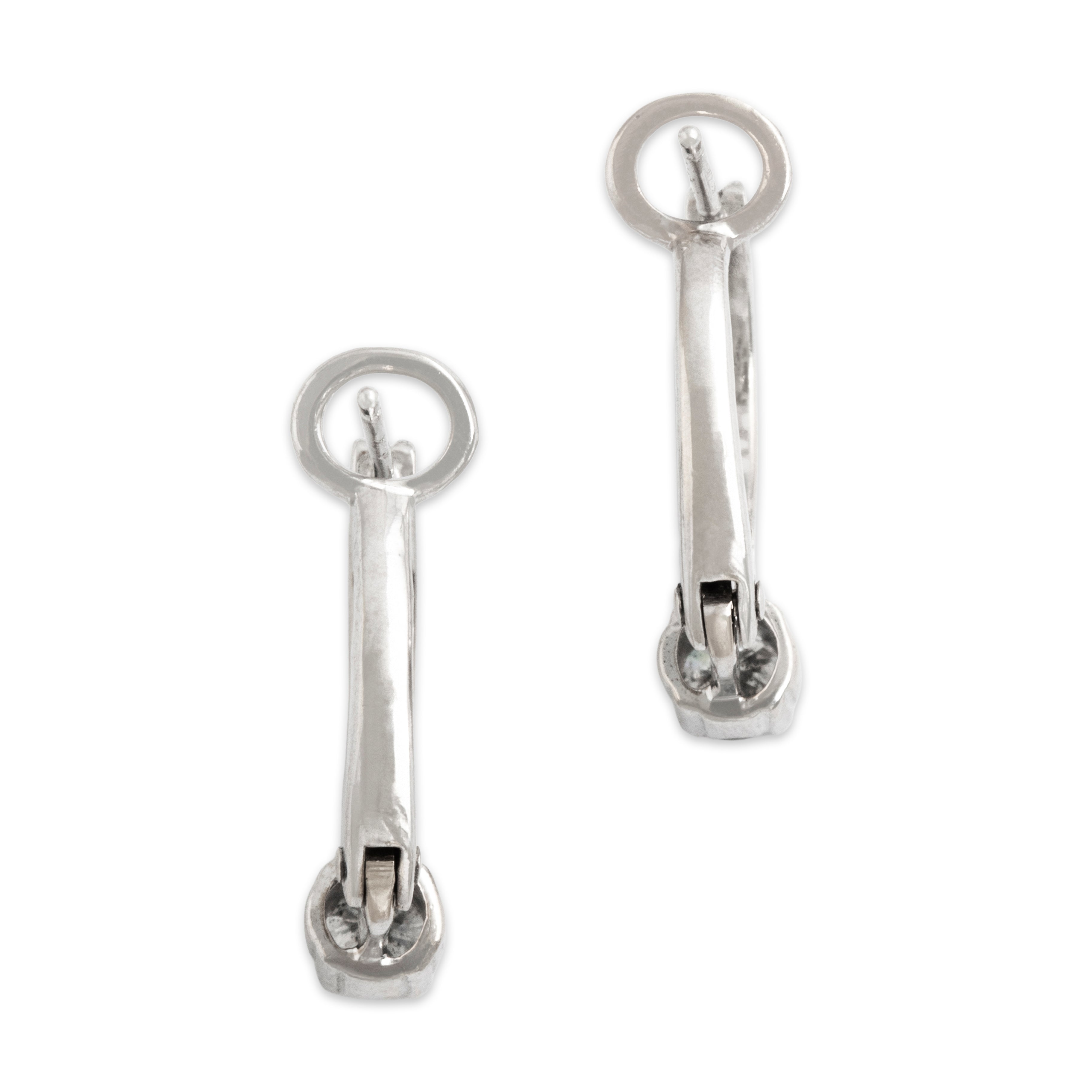 Vintage 14k White Gold .474cttw Diamond Sparkling Line Drop Huggie Earrings - Back view