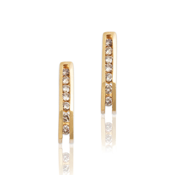 Vintage 14k Yellow Gold .358cttw Diamond Chic Geometric Line Stud Earrings