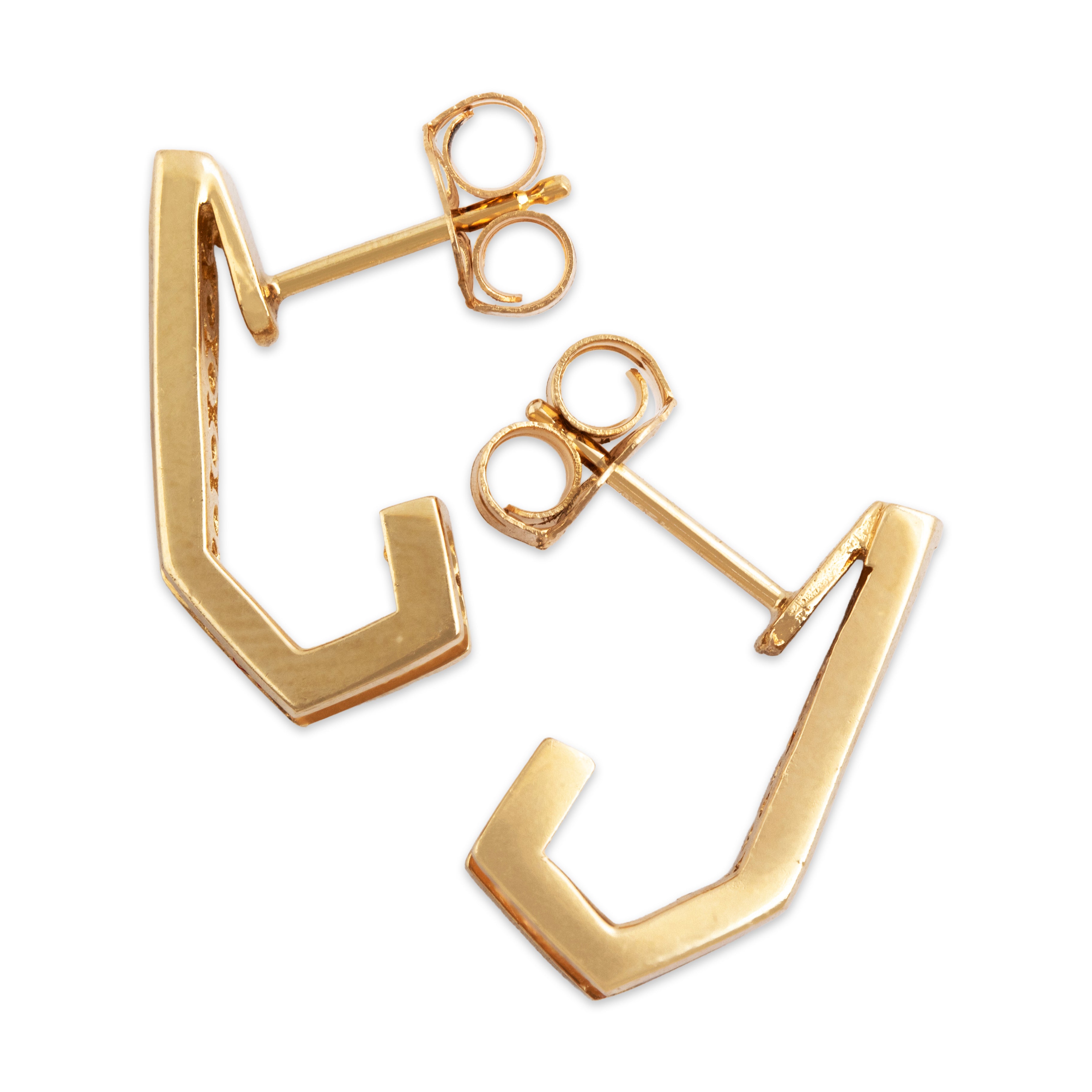 Vintage 14k Yellow Gold .358cttw Diamond Chic Geometric Line Stud Earrings - Side view