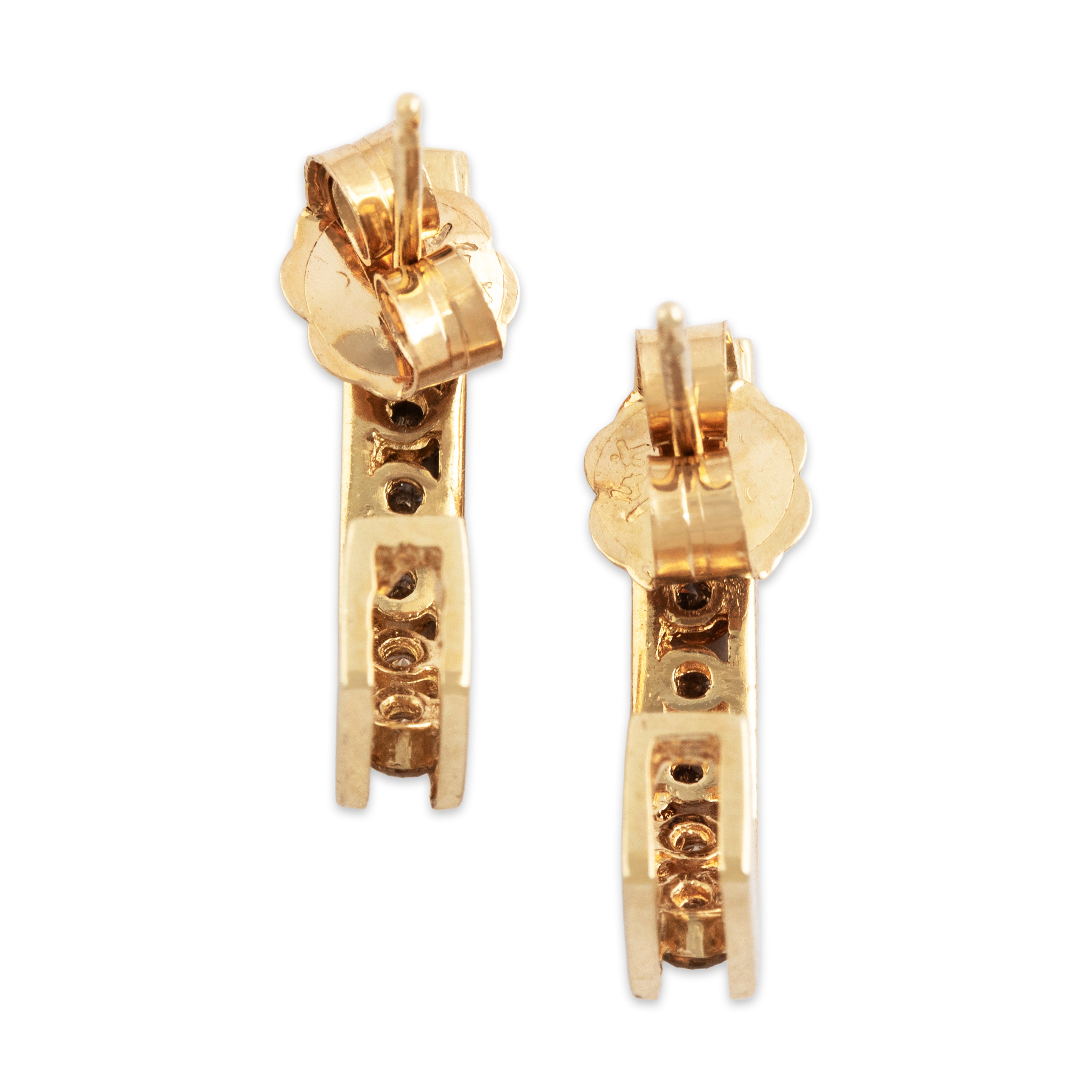 Vintage 14k Yellow Gold .358cttw Diamond Chic Geometric Line Stud Earrings - Back view