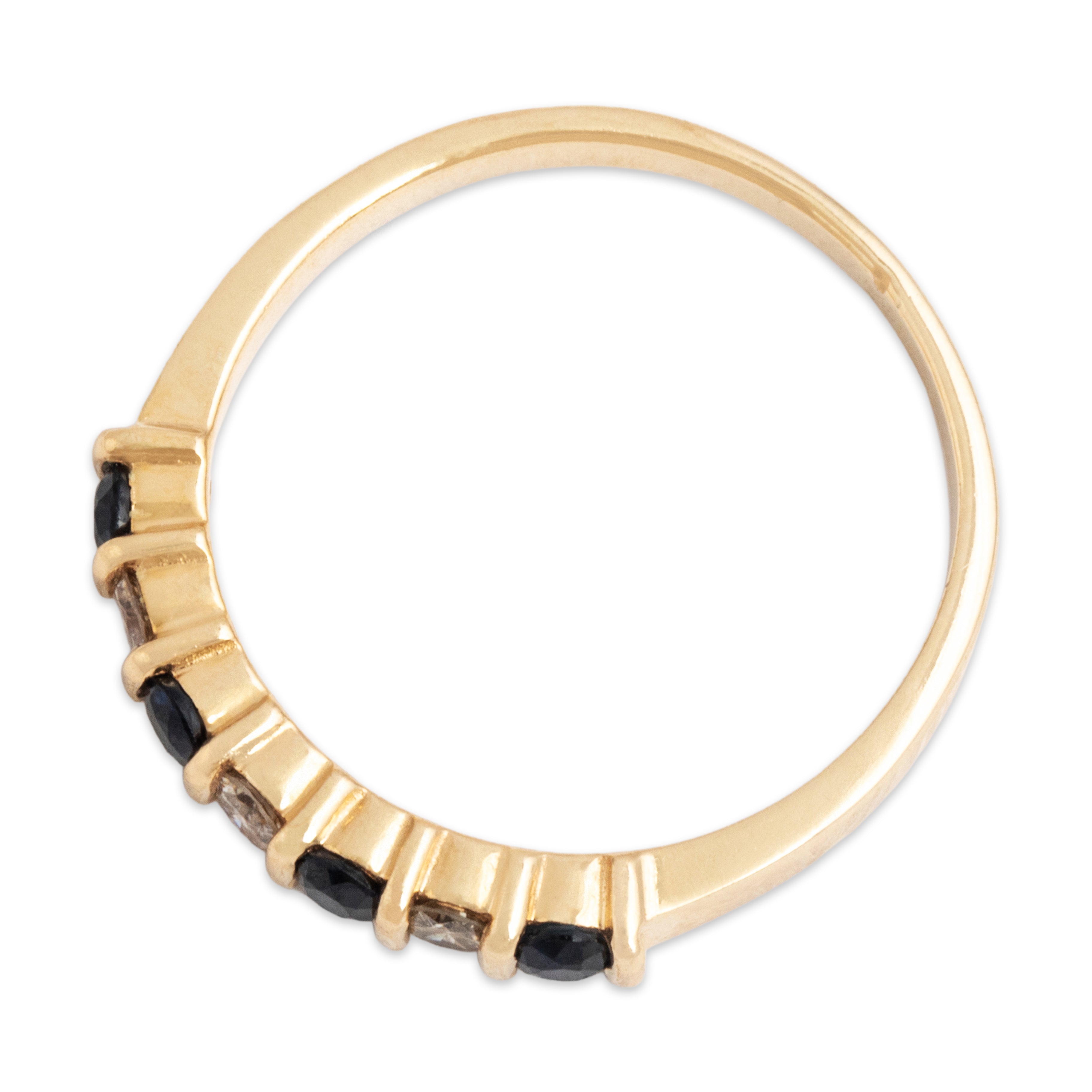 Vintage 14k Yellow Gold Sapphire Diamond Simple Alternating Band Ring - Overall view