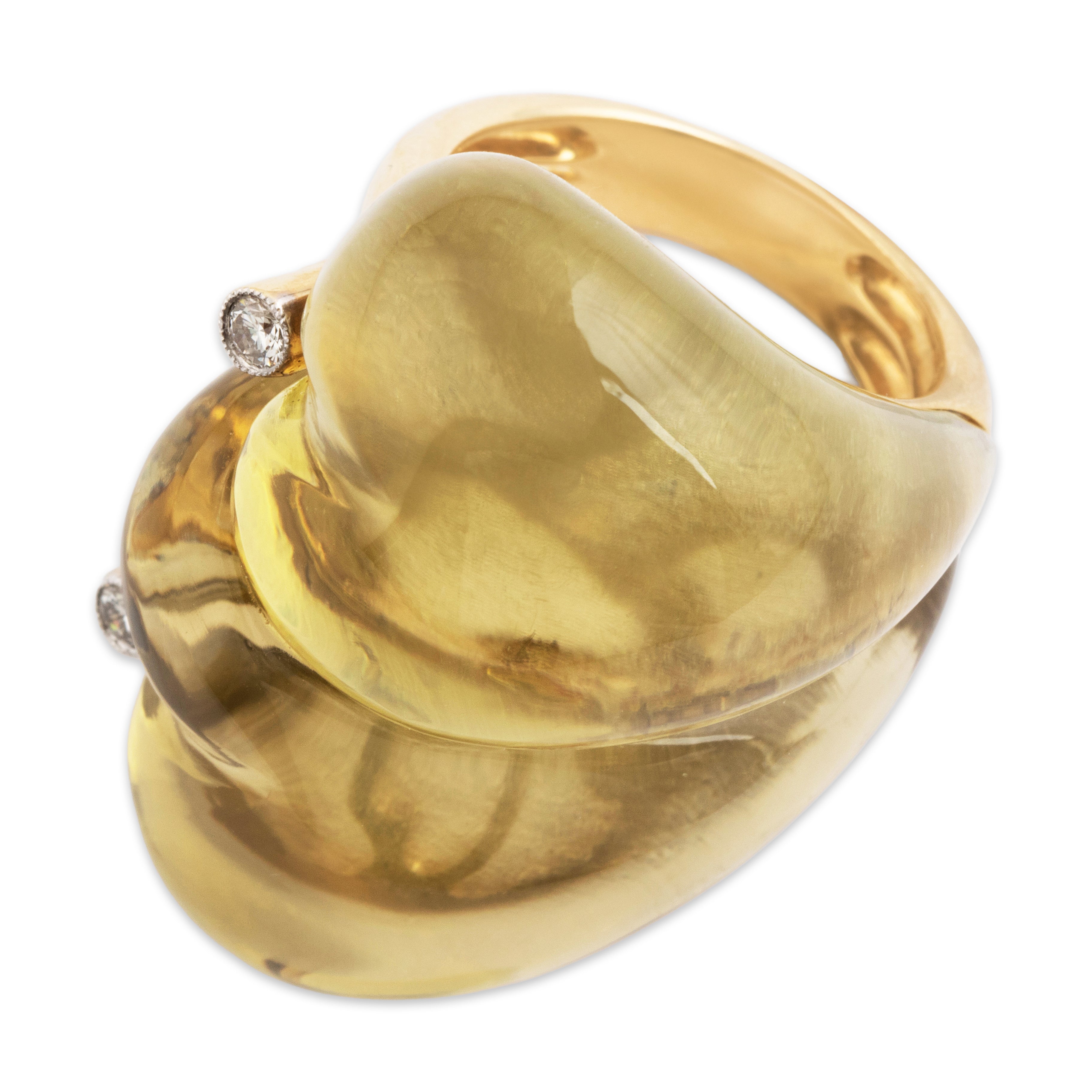 Vintage Heavy 18k Yellow Gold 70ct Citrine Diamond Oversized Unusual Heart Ring