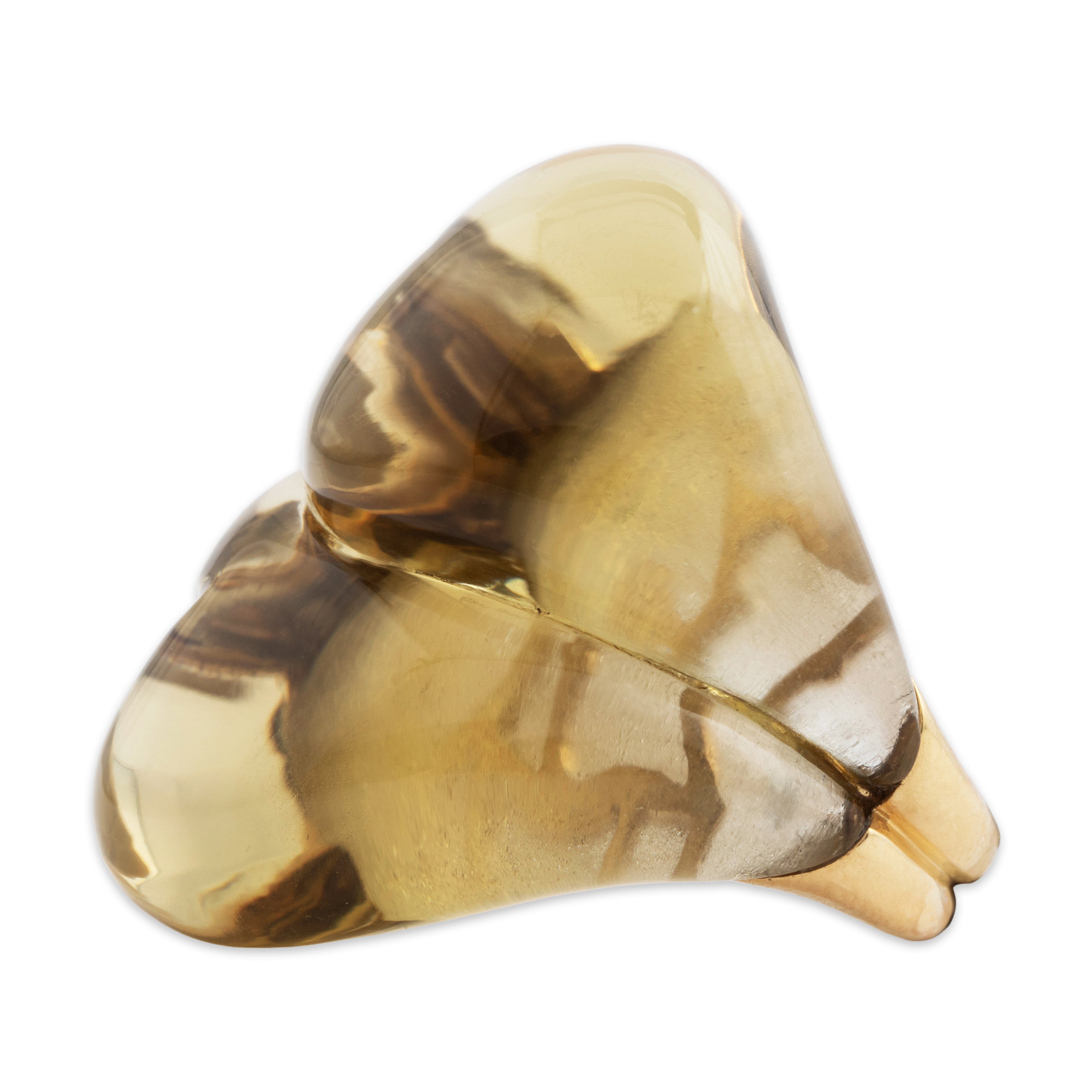 Vintage Heavy 18k Yellow Gold 70ct Citrine Diamond Oversized Unusual Heart Ring - Side view