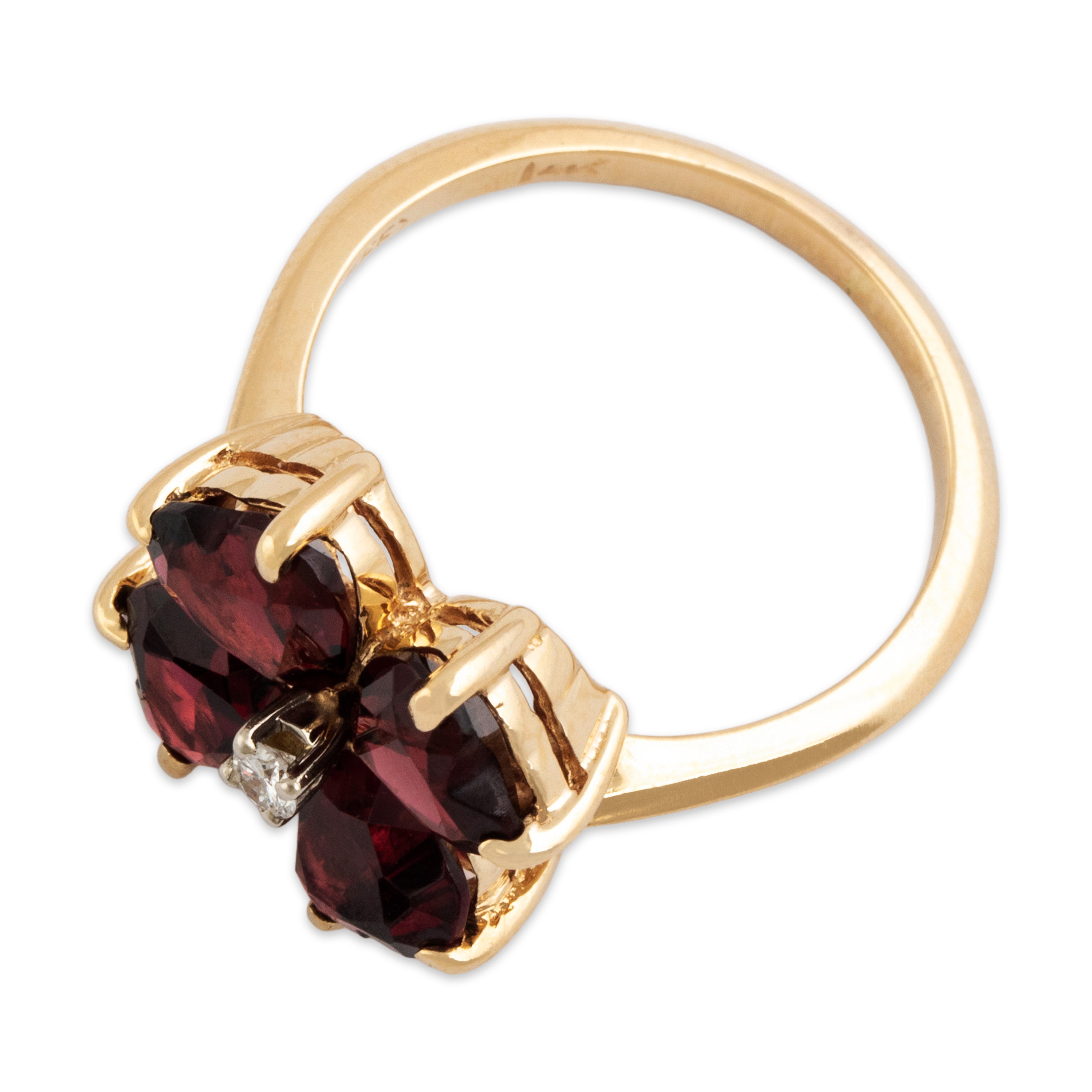 Vintage 14k Yellow Gold 2.3cttw Garnet Diamond Lovely Clover Ring - Overall view