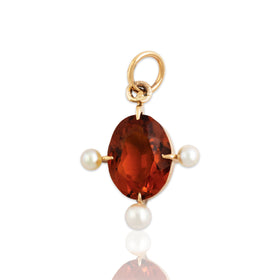 Vintage Small 14k Yellow Gold Orange Glass Pearl Oval Charm / Pendant