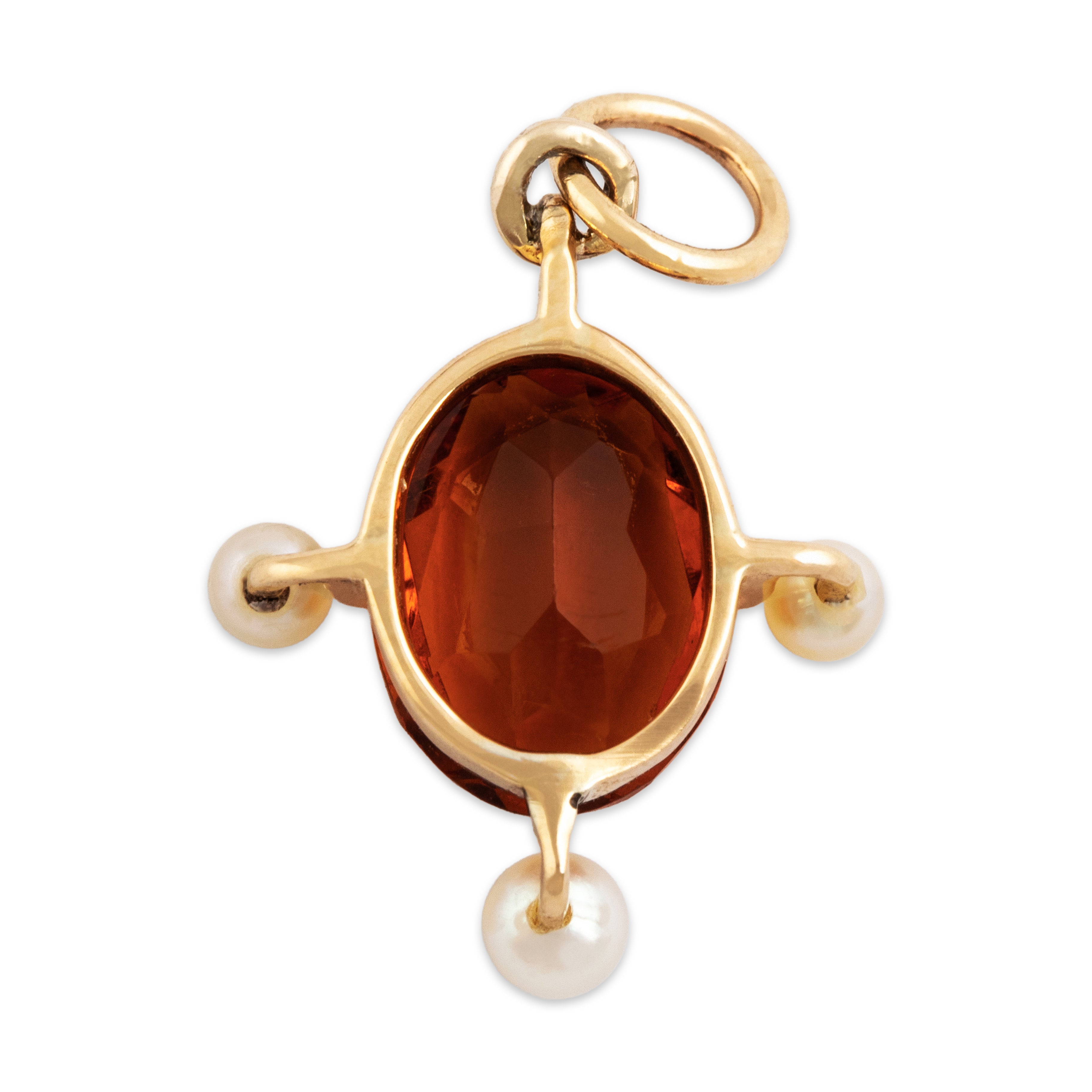 Vintage Small 14k Yellow Gold Orange Glass Pearl Fun Trio Oval Charm / Pendant - Back view