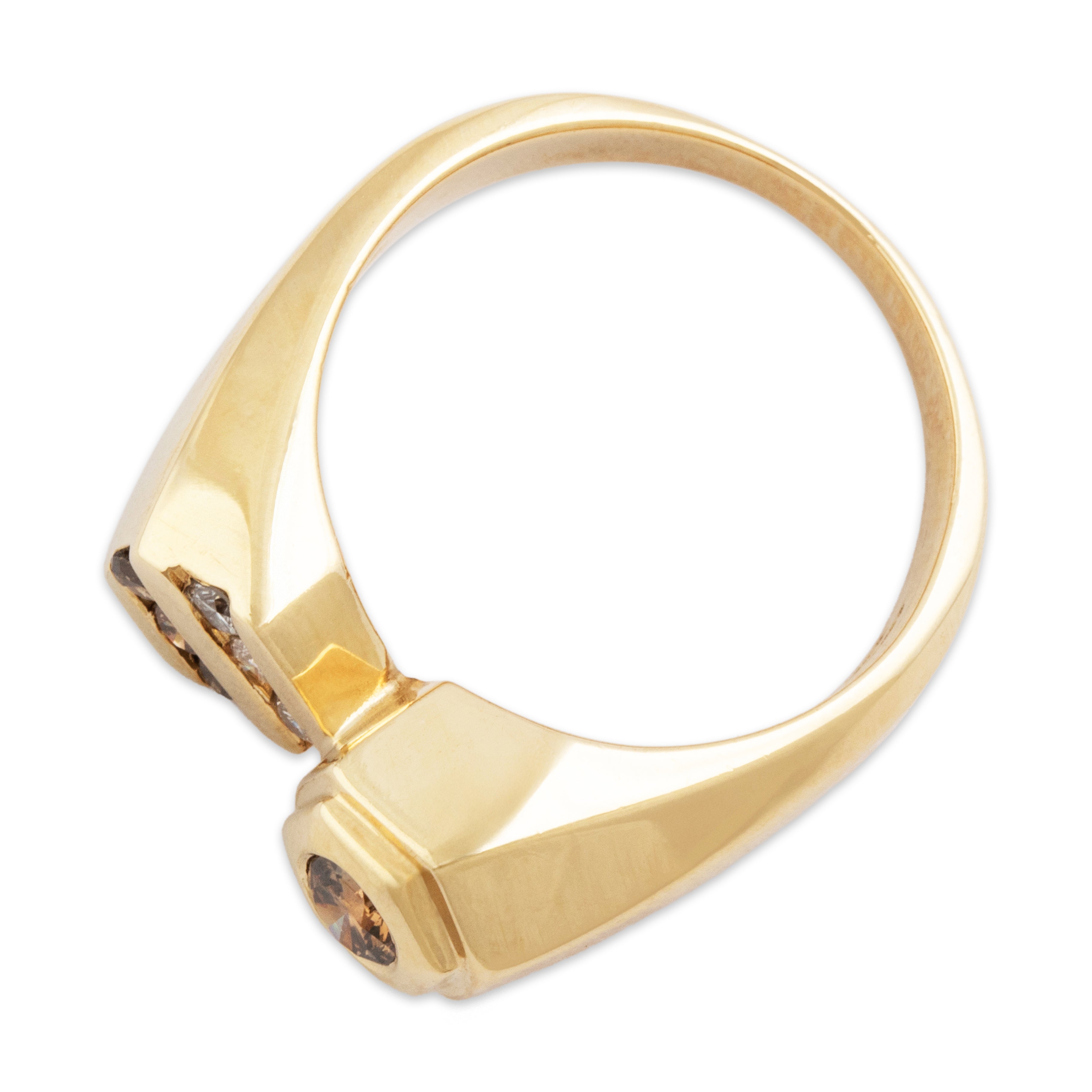 Vintage 14k Yellow Gold Champagne & White Diamond Hexagonal Statement Ring - Overall view