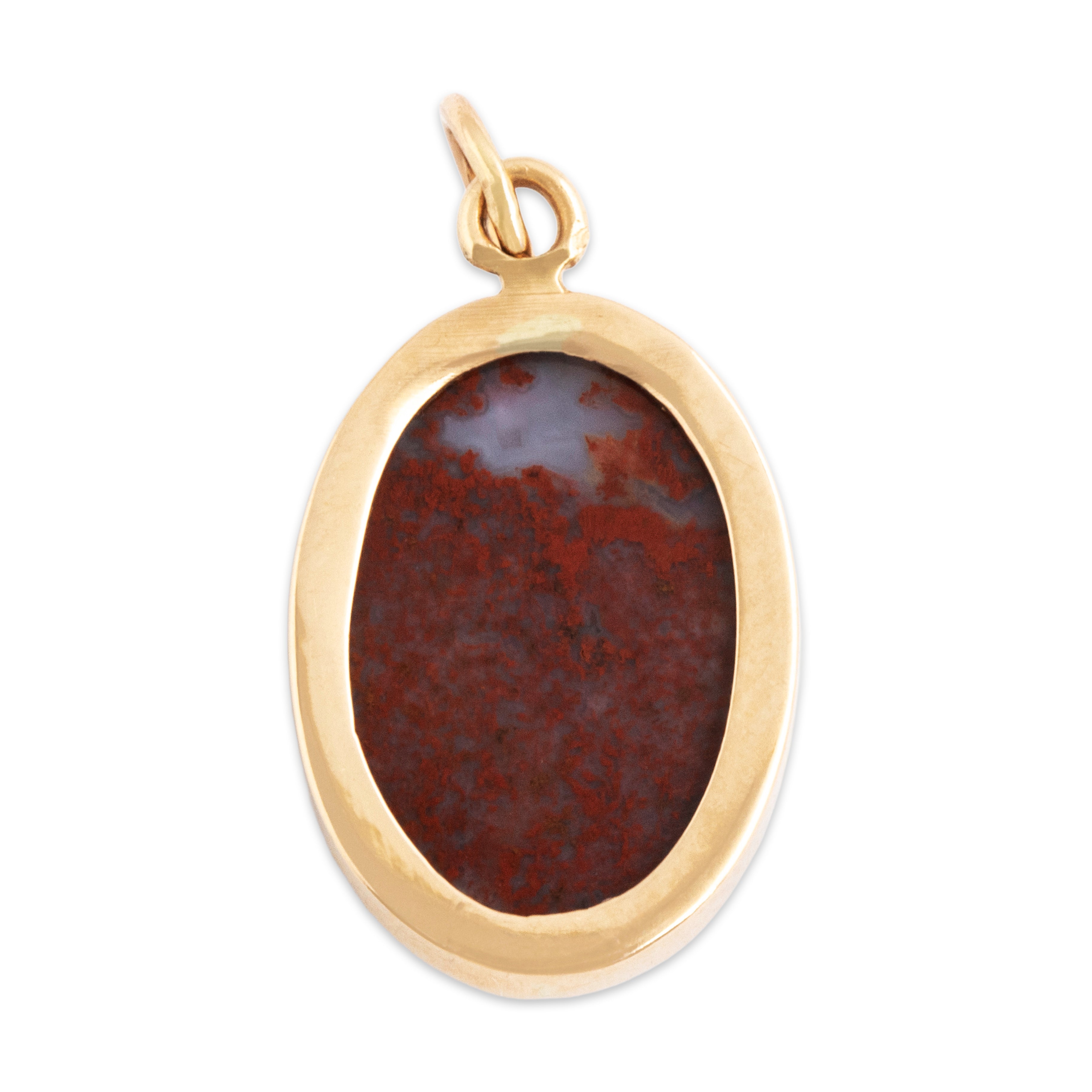 Antique 14k Yellow Gold 6ct Red Moss Agate Naturalistic Cabochon Charm / Pendant - Back view