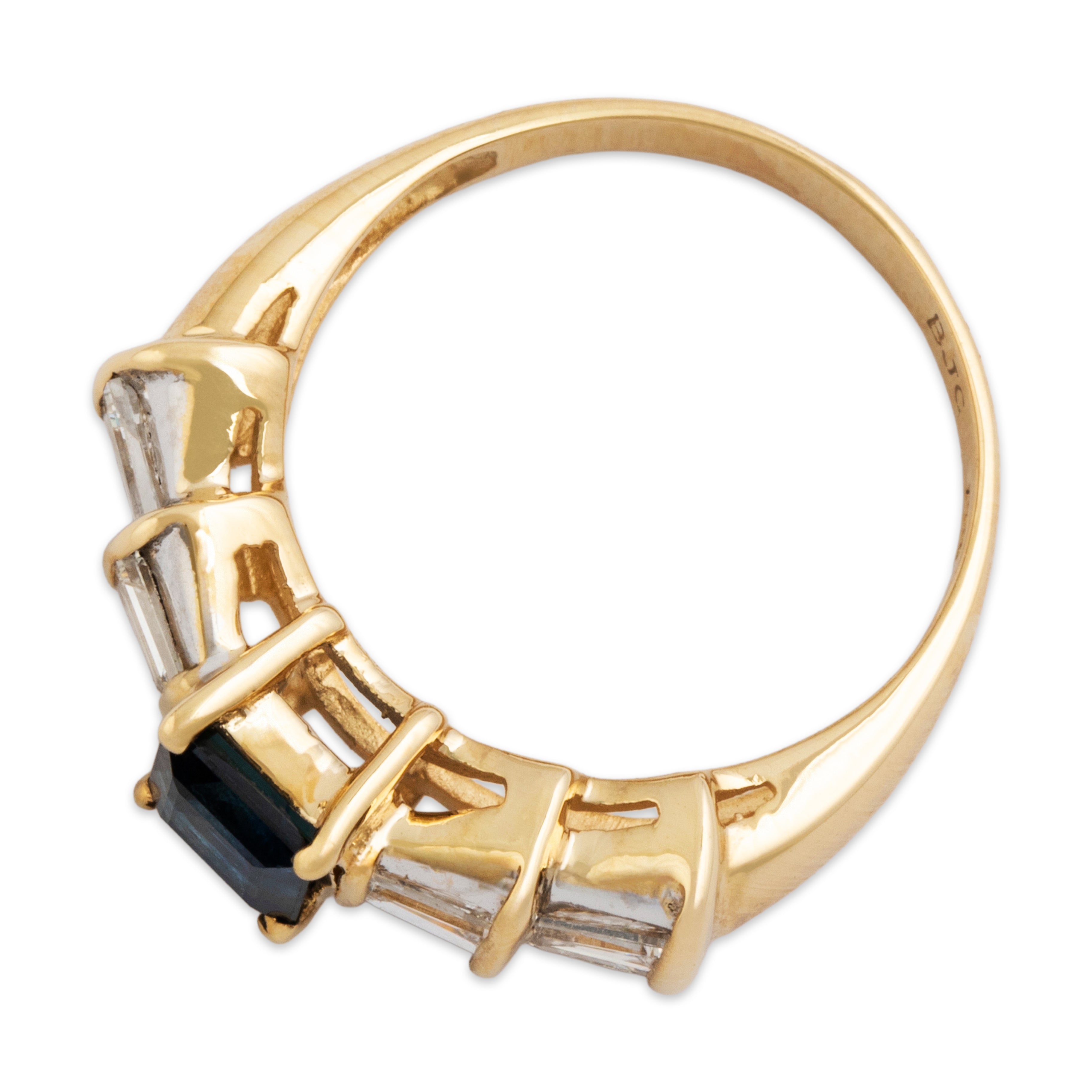 Vintage 14k Yellow & White Gold Sapphire Diamond Step Shoulder Ring - Overall view