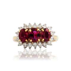 Vintage 18k Yellow & White Gold 1.1cttw Ruby Diamond Oval Trio Halo Ring 4.50