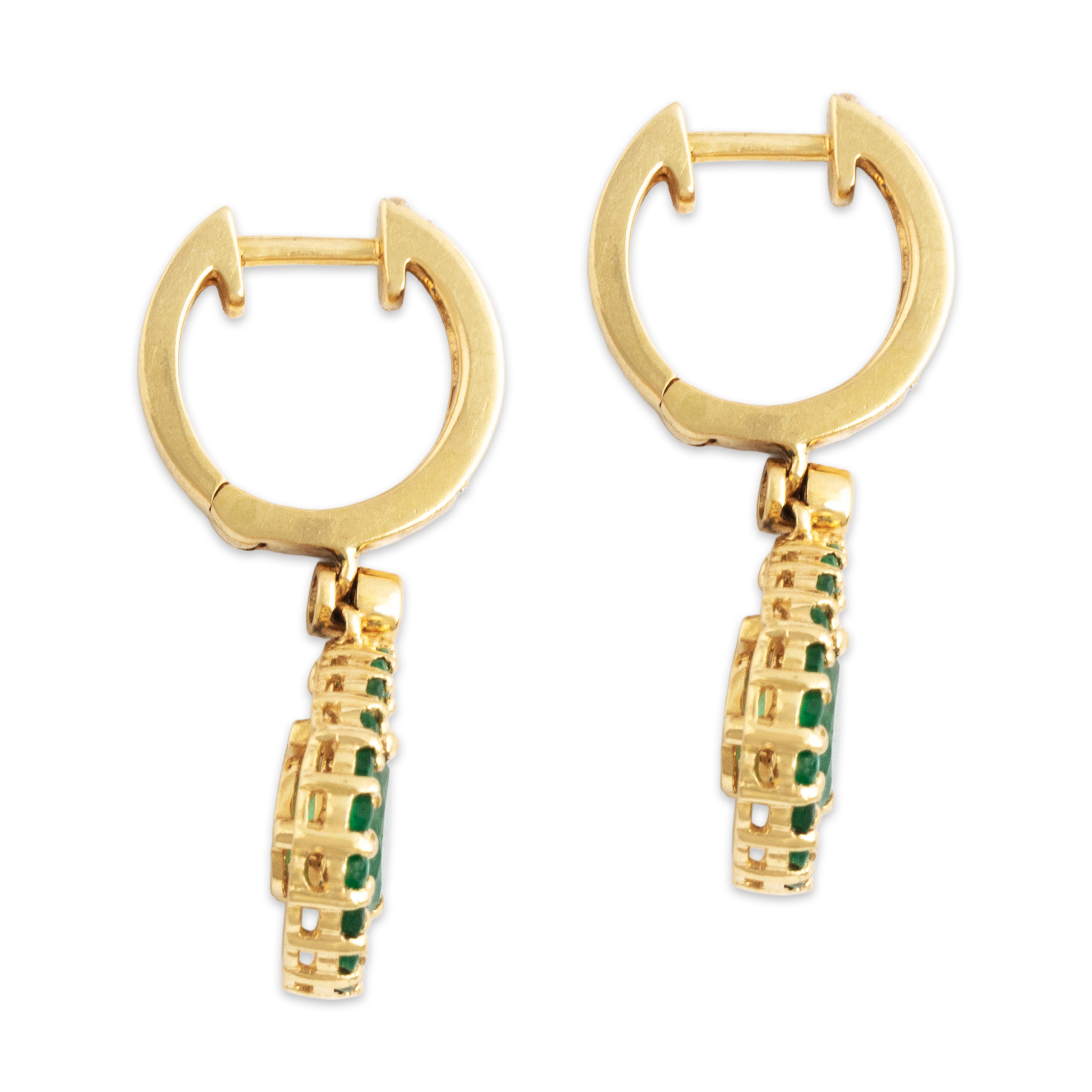 Vintage 14k Yellow Gold 1cttw Emerald Diamond Vibrant Pear Halo Dangle Earrings - Side view