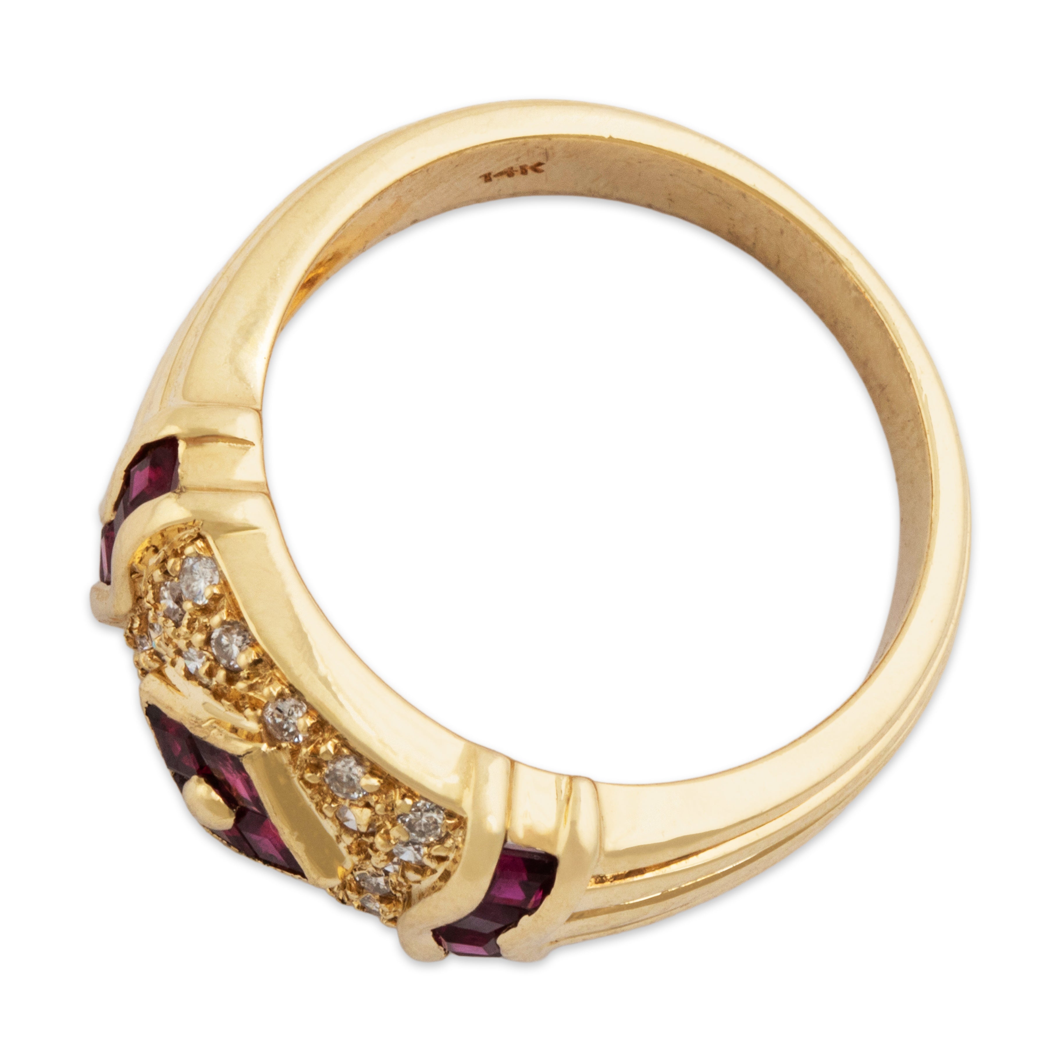 Vintage 14k Yellow Gold Ruby Diamond Wavy Border Band Ring - Overall view