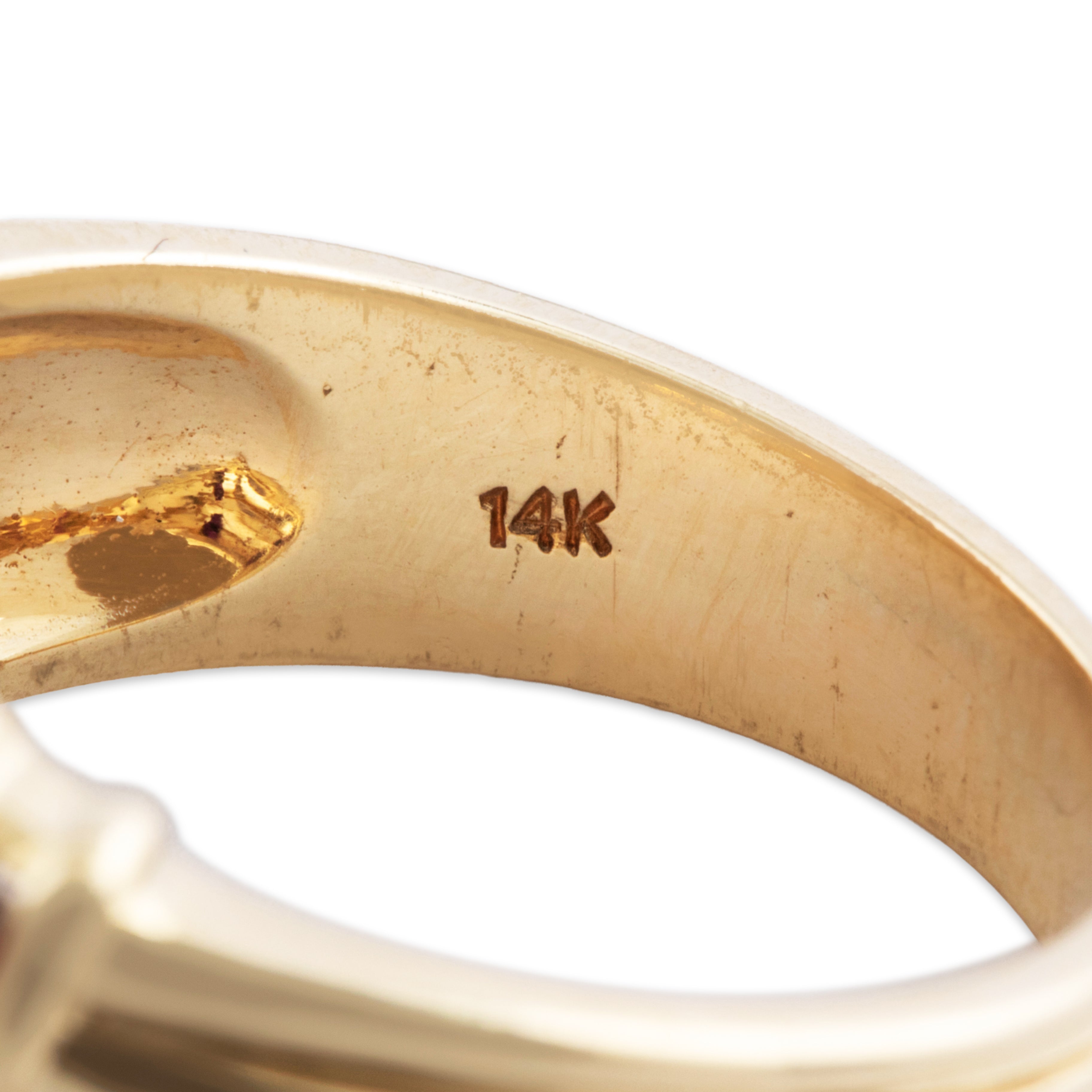 Vintage 14k Yellow Gold Ruby Diamond Wavy Border Band Ring - Hallmark view