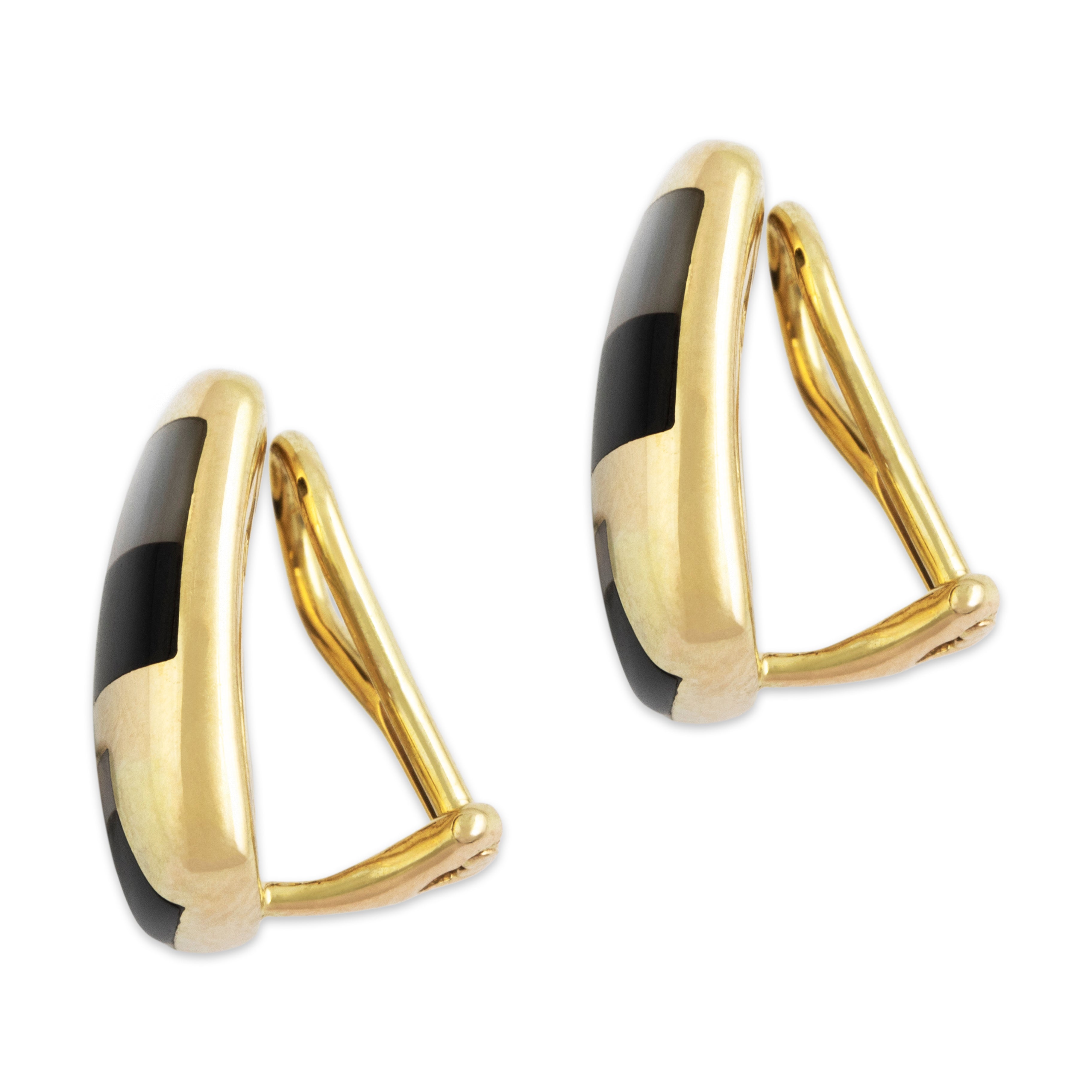 Vintage Asch Grossbardt 14k Yellow Gold Multistone Inlay Chic Clip Earrings - Side view