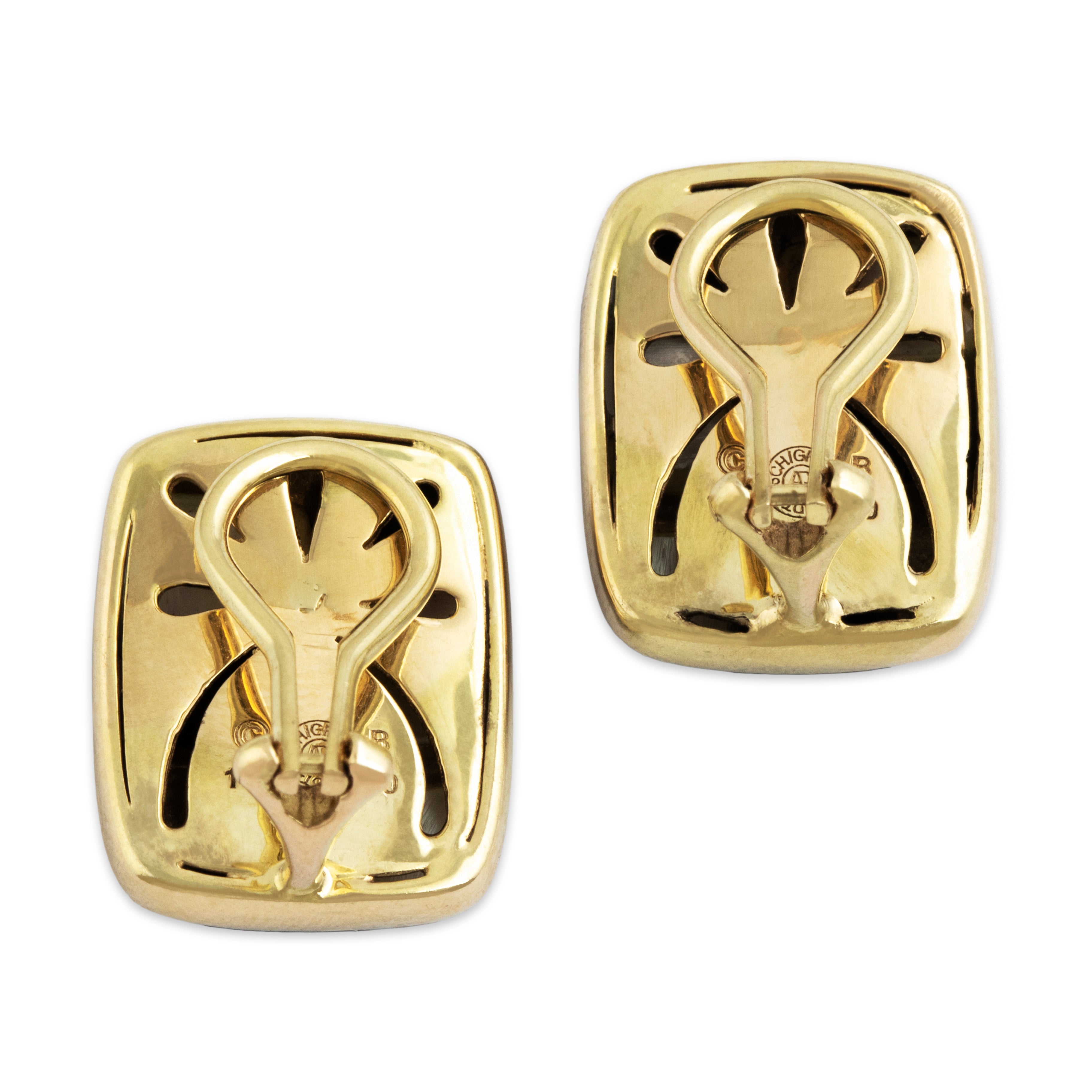Vintage Asch Grossbardt 14k Yellow Gold Multistone Inlay Chic Clip Earrings - Back view