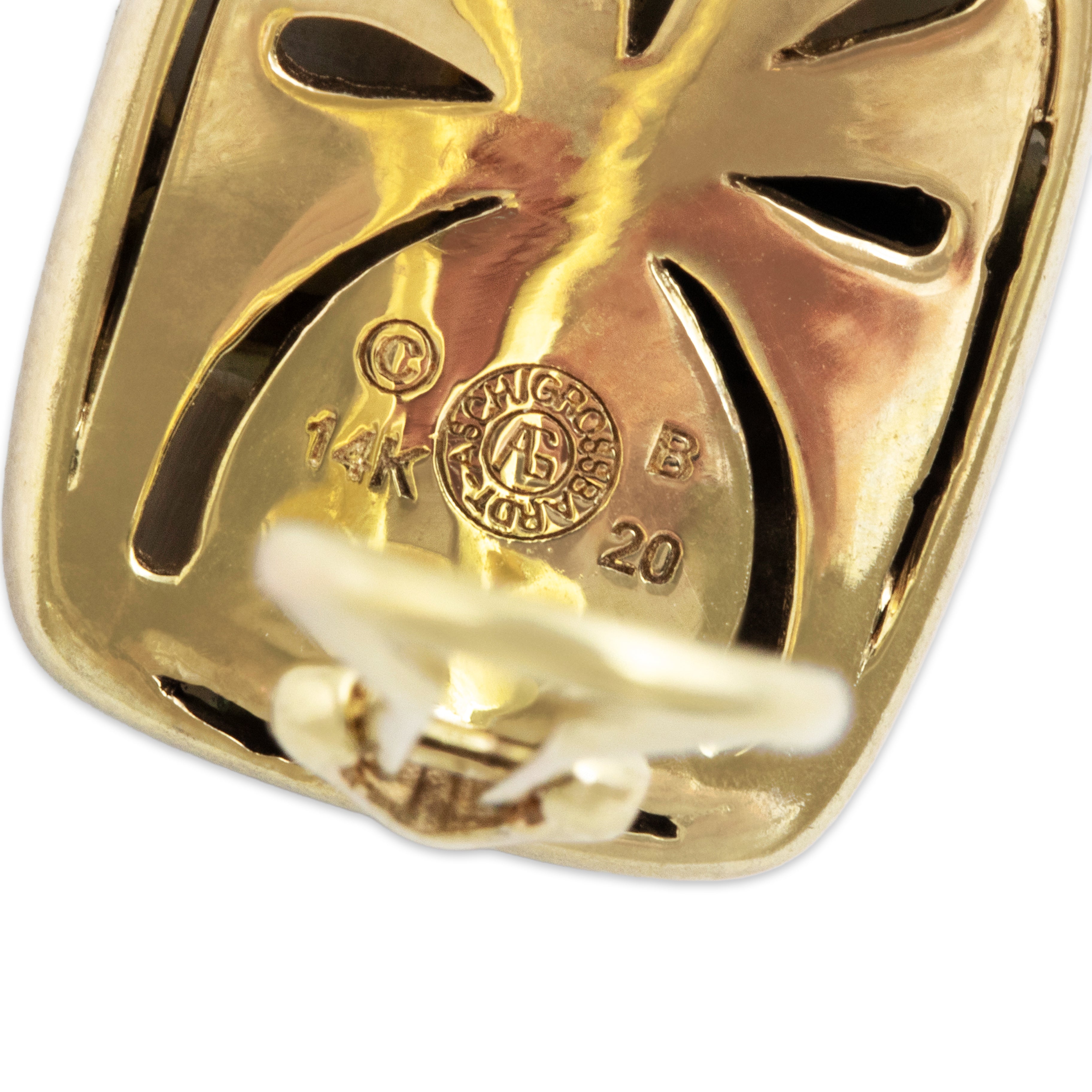 Vintage Asch Grossbardt 14k Yellow Gold Multistone Inlay Chic Clip Earrings - Hallmark view