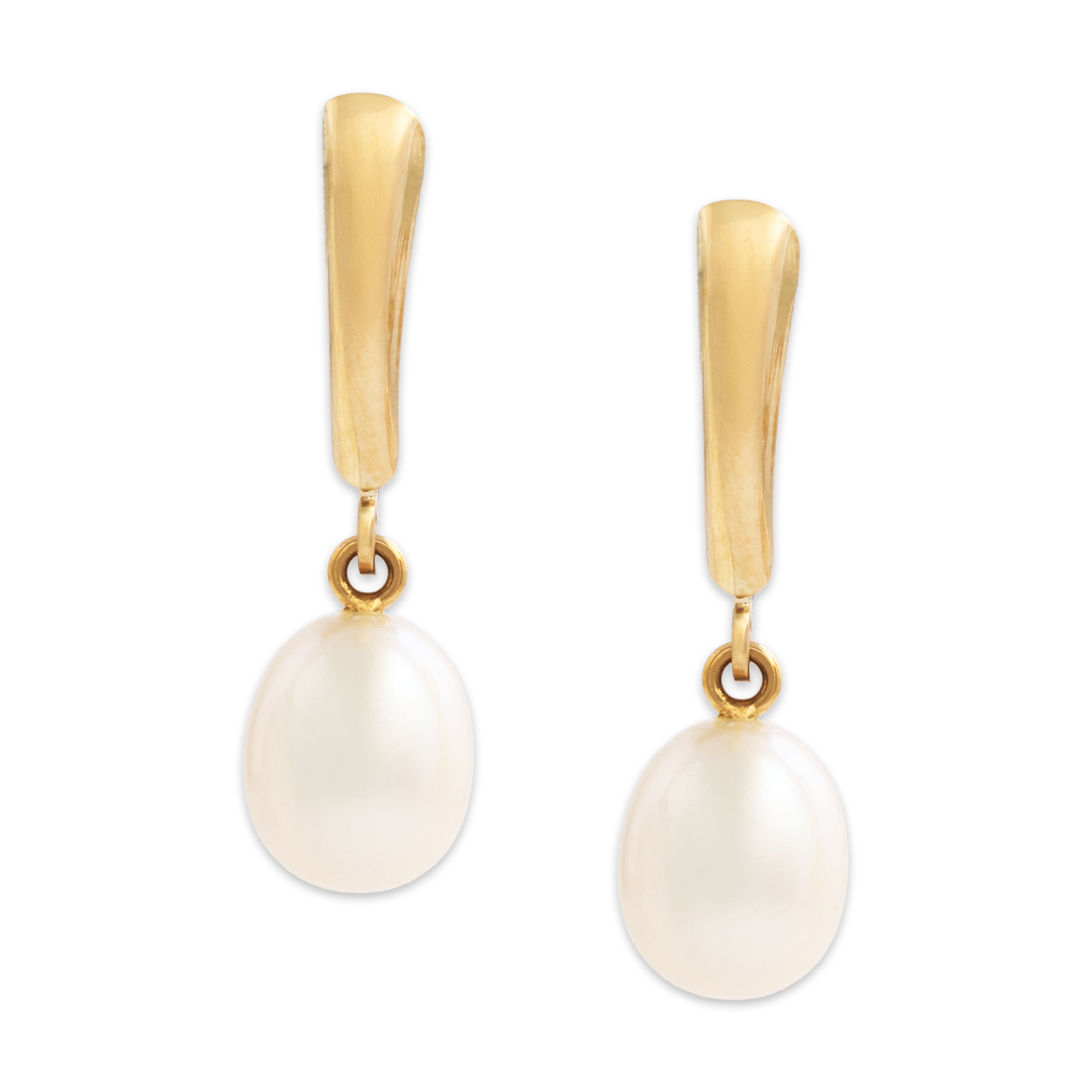 Vintage 14k Yellow Gold Pearl Elegant Drop Dangle Earrings - Close-up view