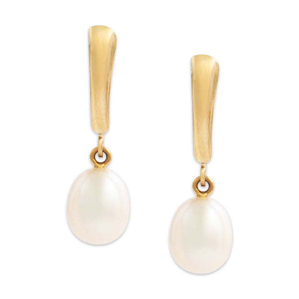 Vintage 14k Yellow Gold Pearl Elegant Drop Dangle Earrings