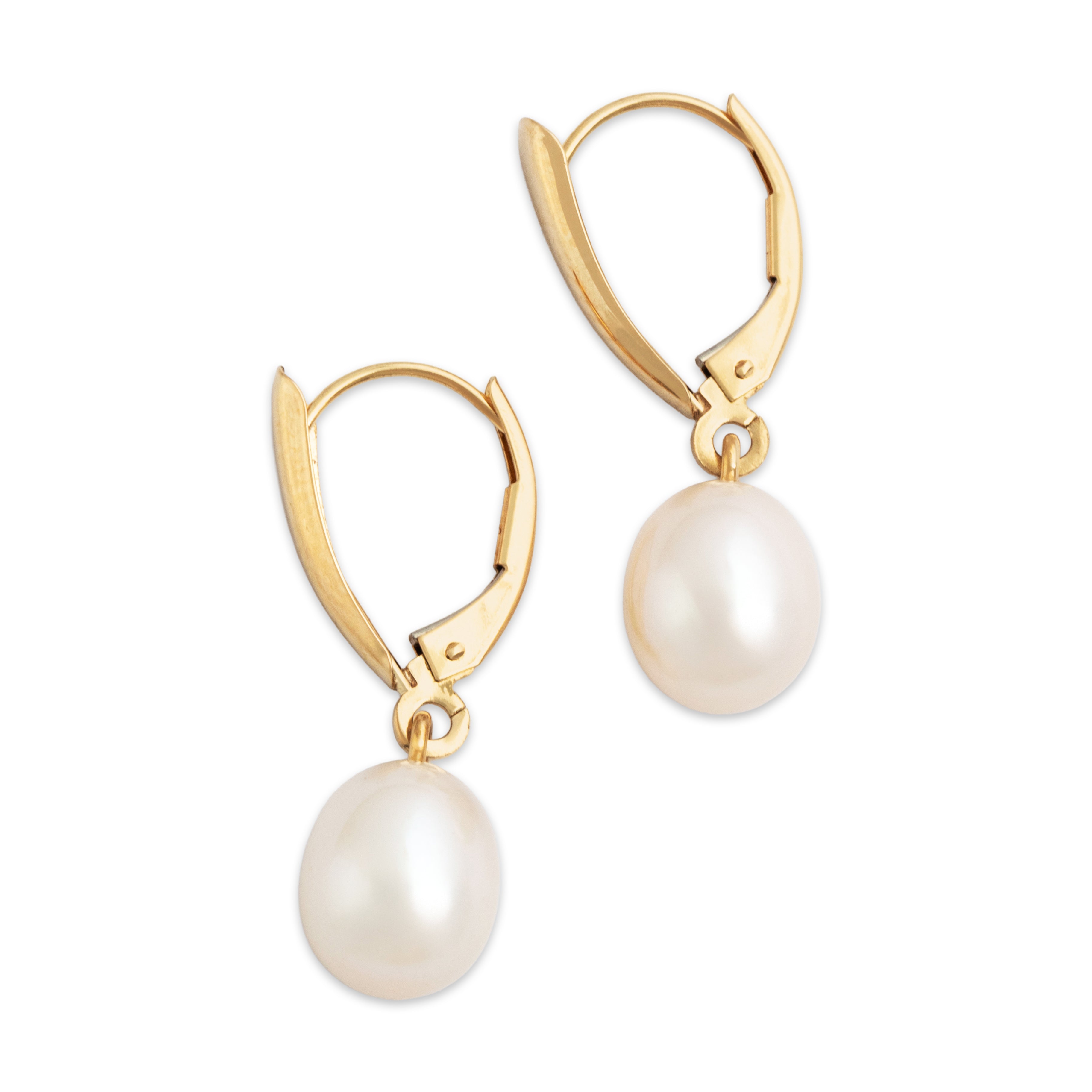 Vintage 14k Yellow Gold Pearl Elegant Drop Dangle Earrings - Side view