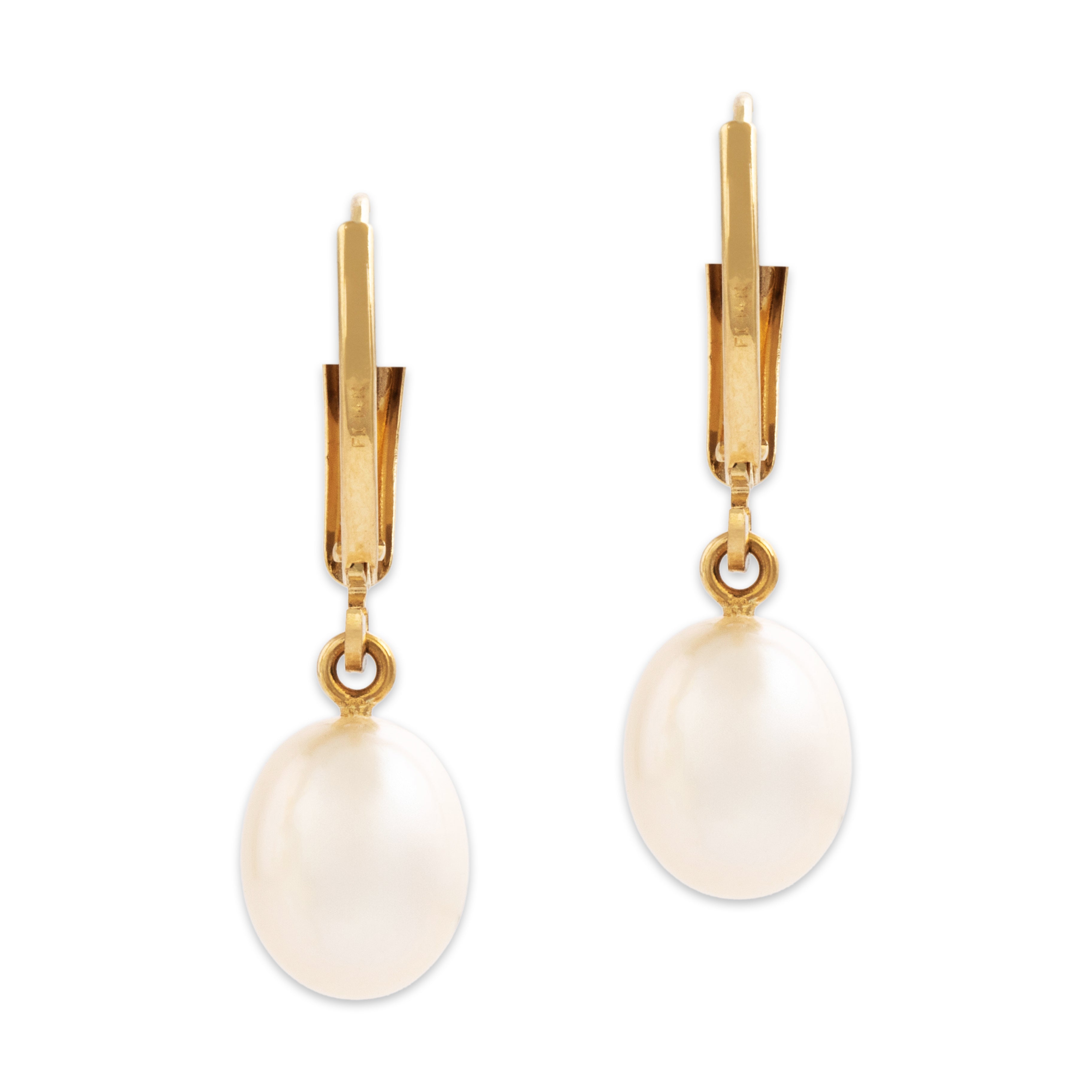 Vintage 14k Yellow Gold Pearl Elegant Drop Dangle Earrings - Back view