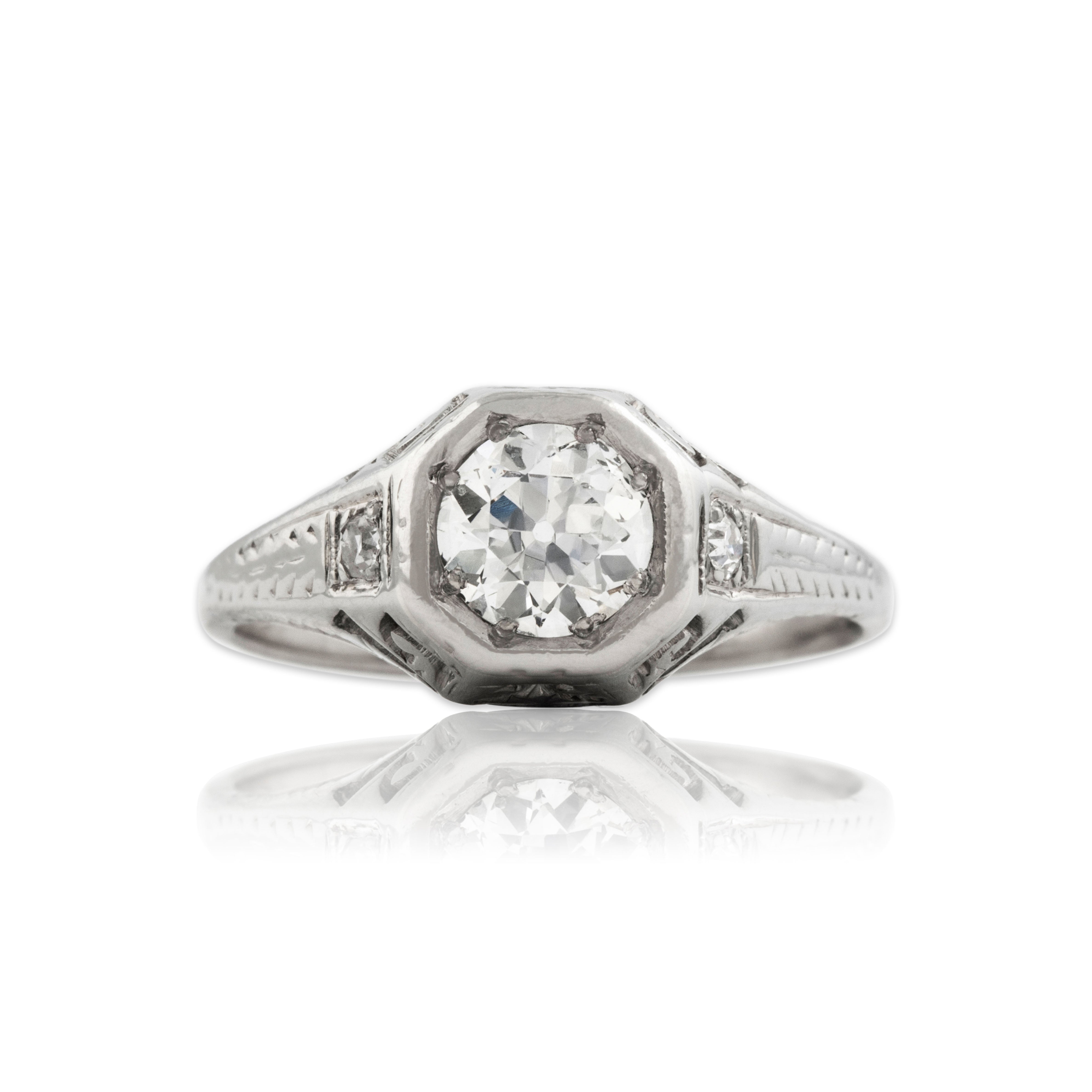 Antique Art Deco 18k White Gold .712cttw Old European Diamond Superb Ring 6.50