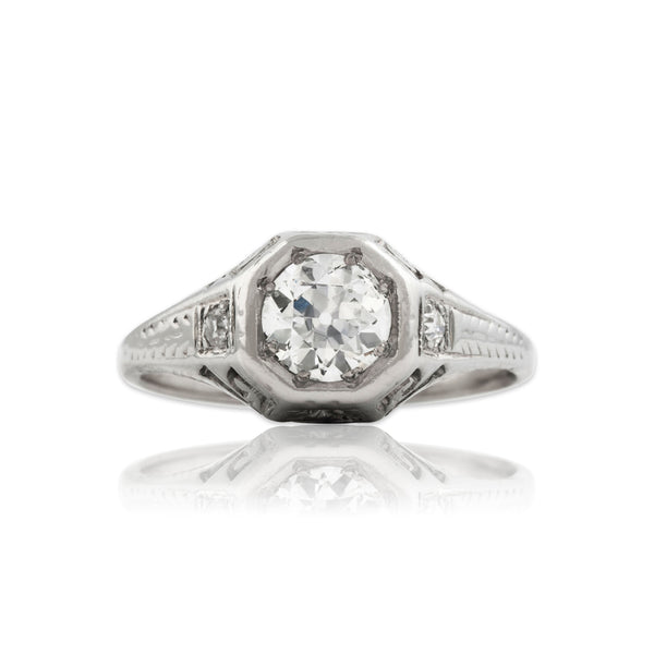 Antique Art Deco 18k White Gold .712cttw Old European Diamond Superb Ring 6.50