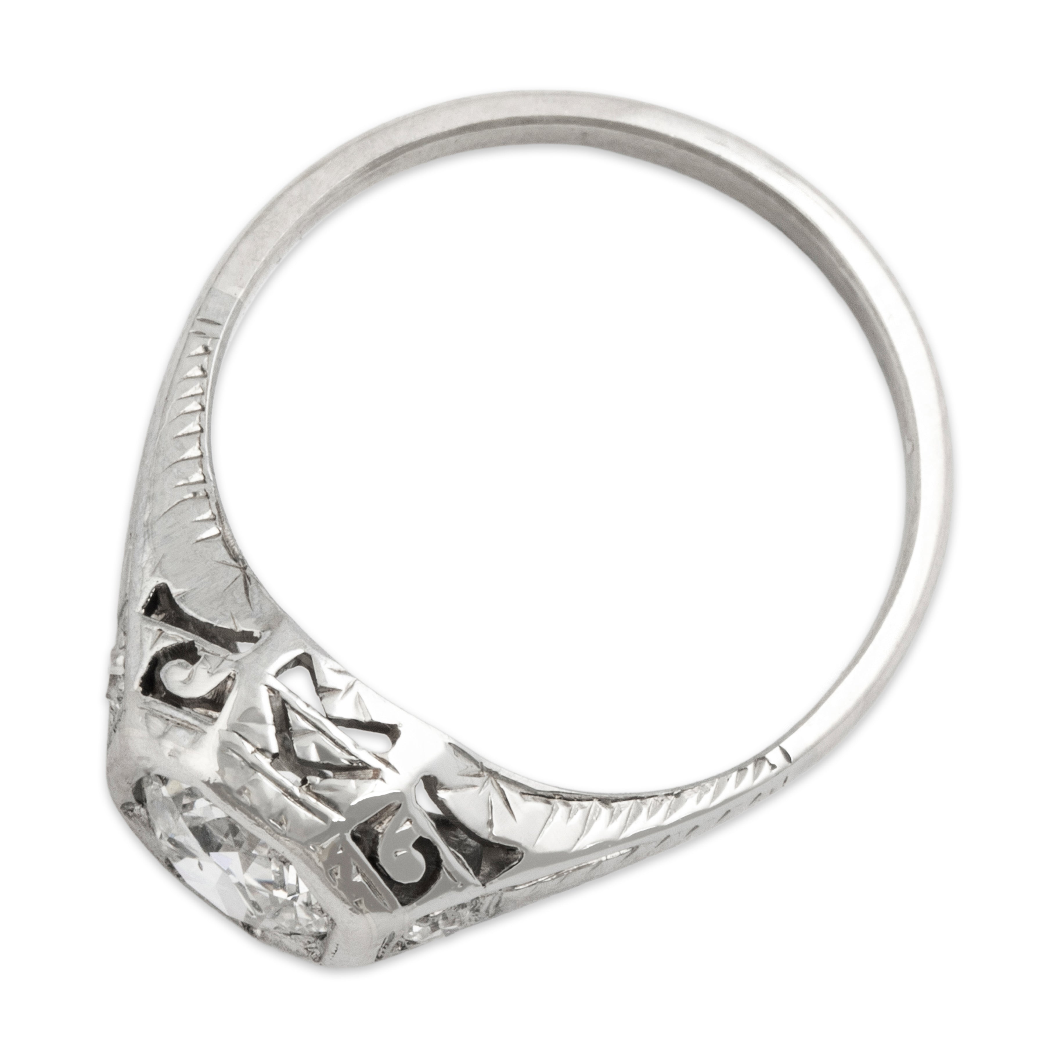 Antique Art Deco 18k White Gold .712cttw Old European Diamond Superb Ring - Overall view