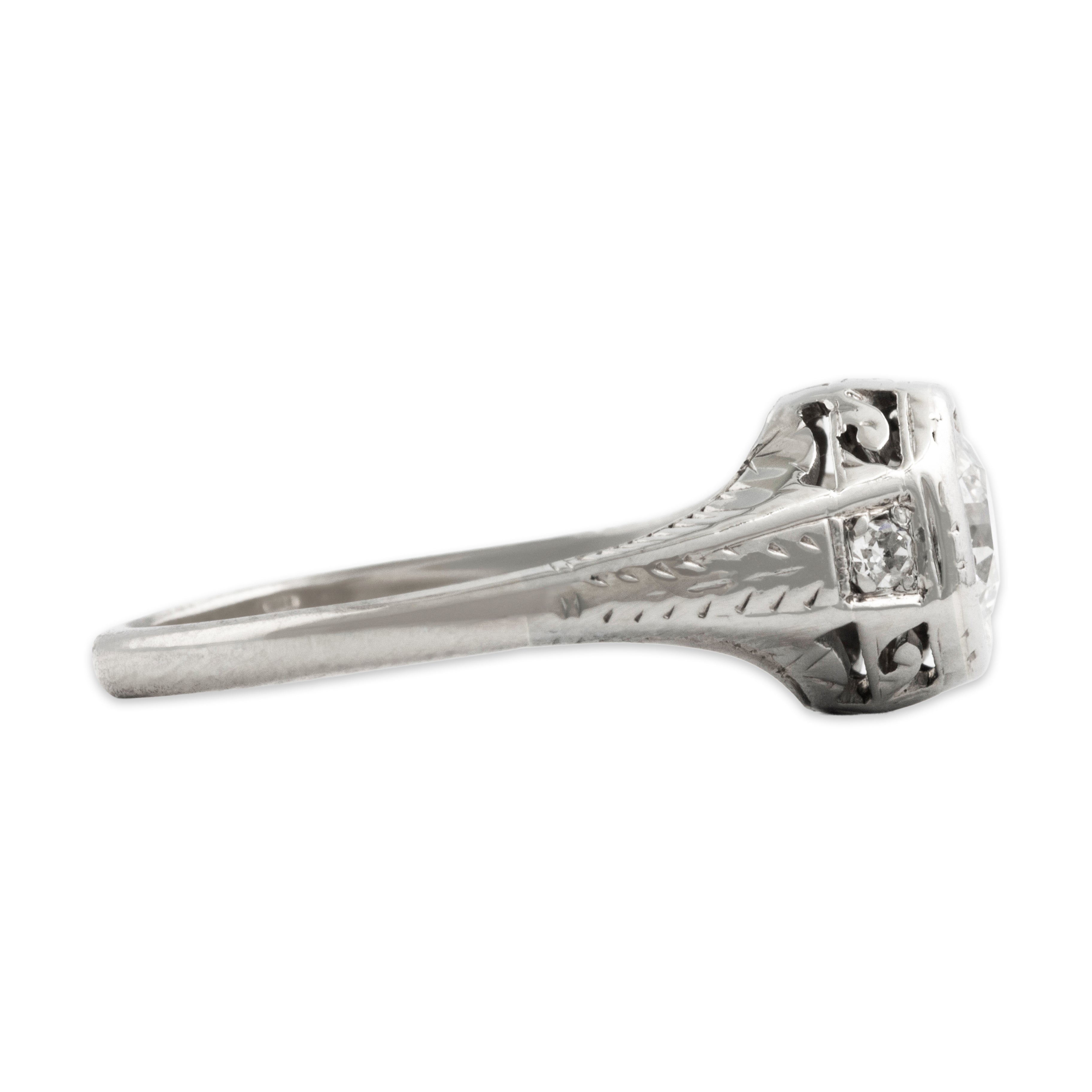 Antique Art Deco 18k White Gold .712cttw Old European Diamond Superb Ring - Side view