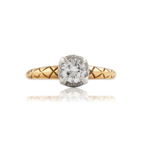 Vintage 14k Yellow Gold .54ct Diamond Quilted Shoulder Solitaire Ring 7.00