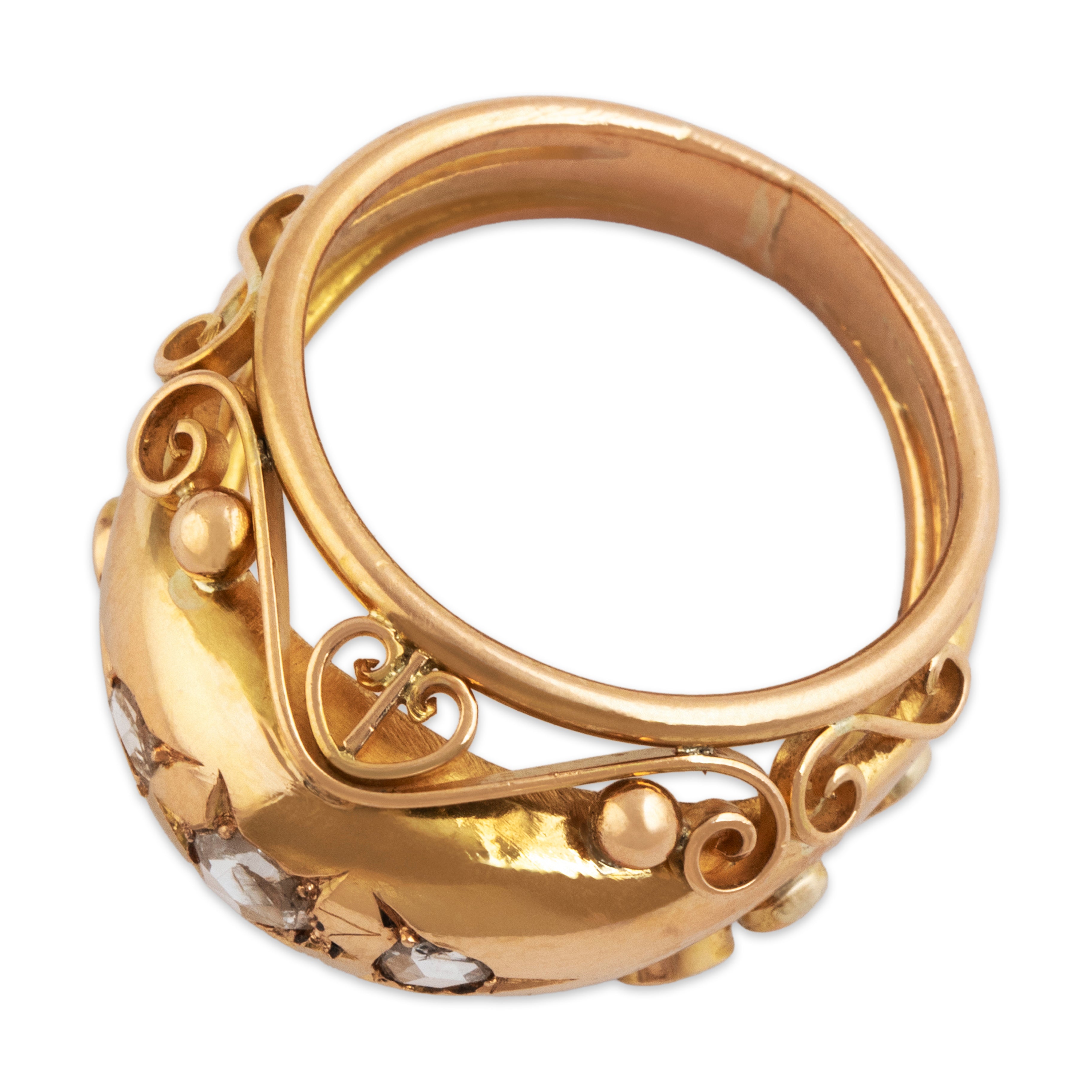 Vintage Large 18k Rosy Yellow & Yellow Gold Rose Cut Diamond Trio Dome Ring 7.75