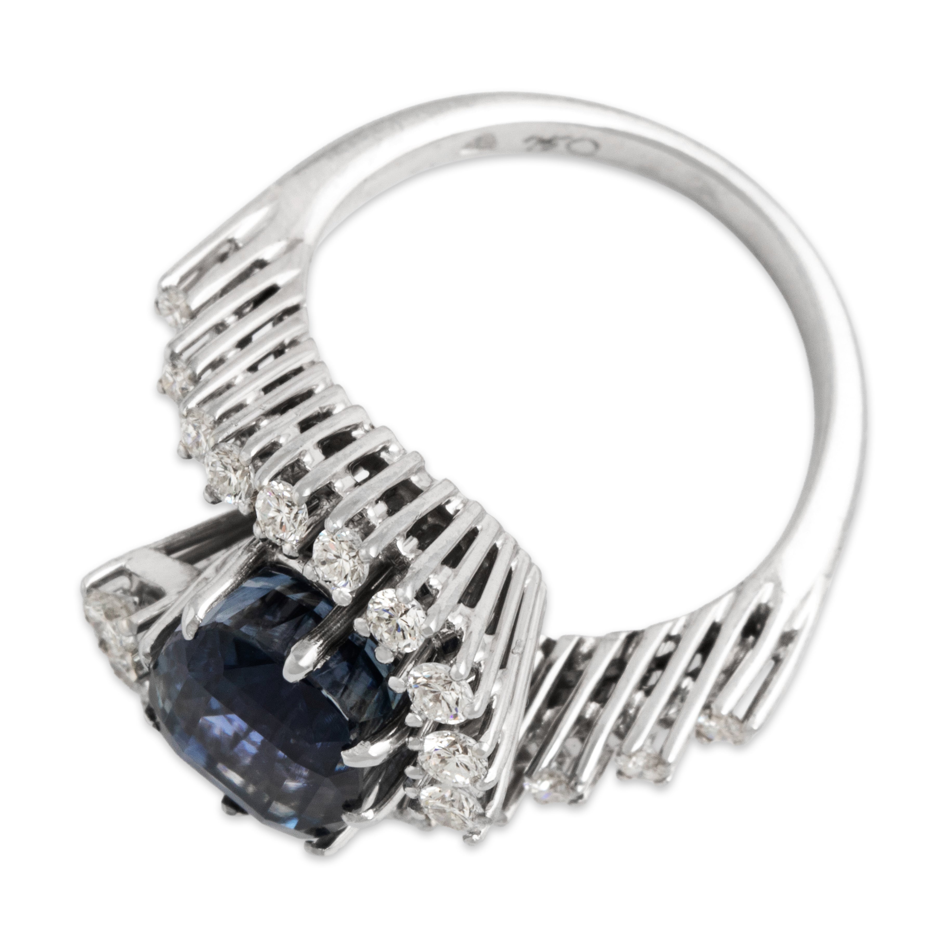 Vintage 18k White Gold 5.6ct No Heat GIA Blue Sapphire Diamond Sublime Ring 5.75
