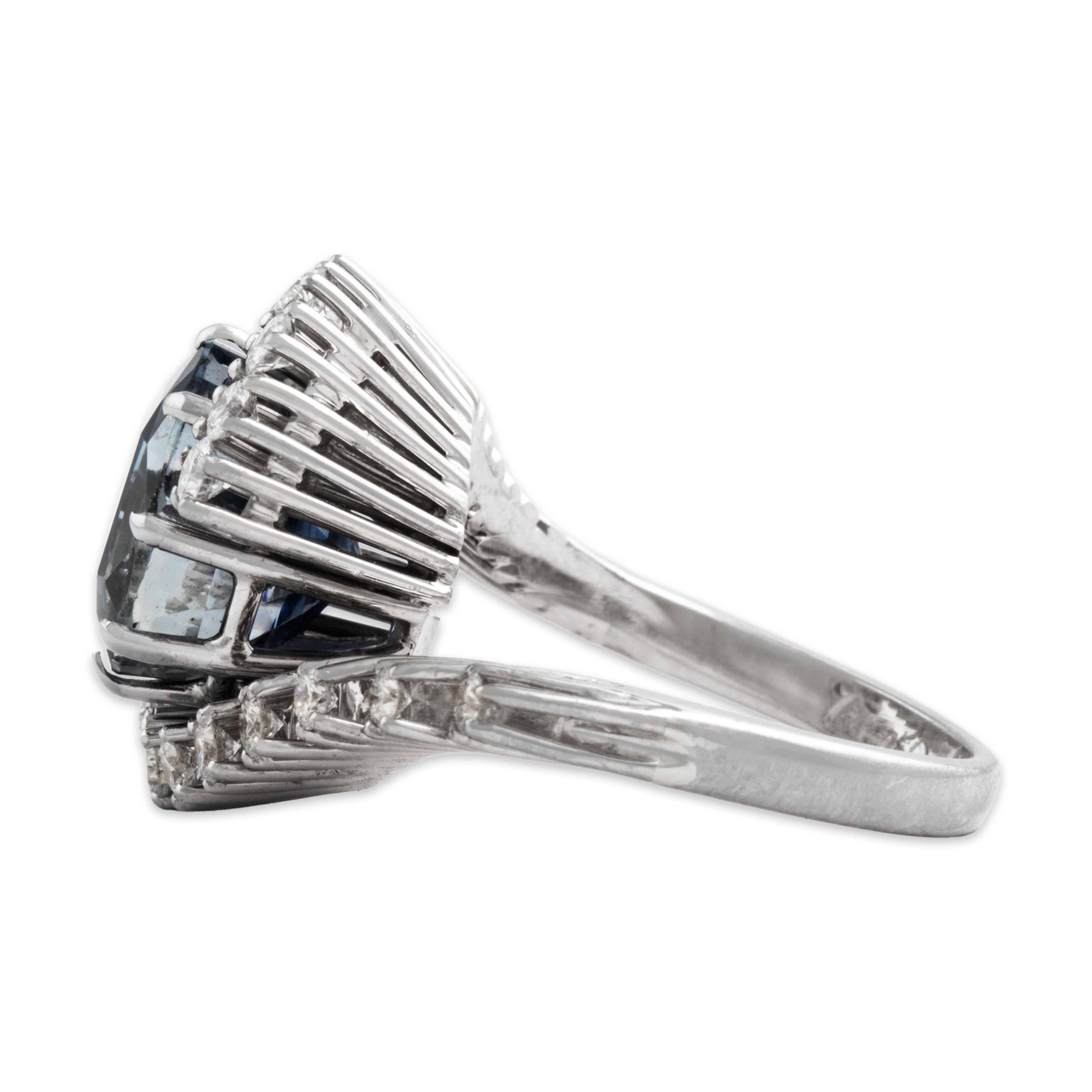 Vintage 18k White Gold 5.6ct No Heat GIA Blue Sapphire Diamond Sublime Ring 5.75