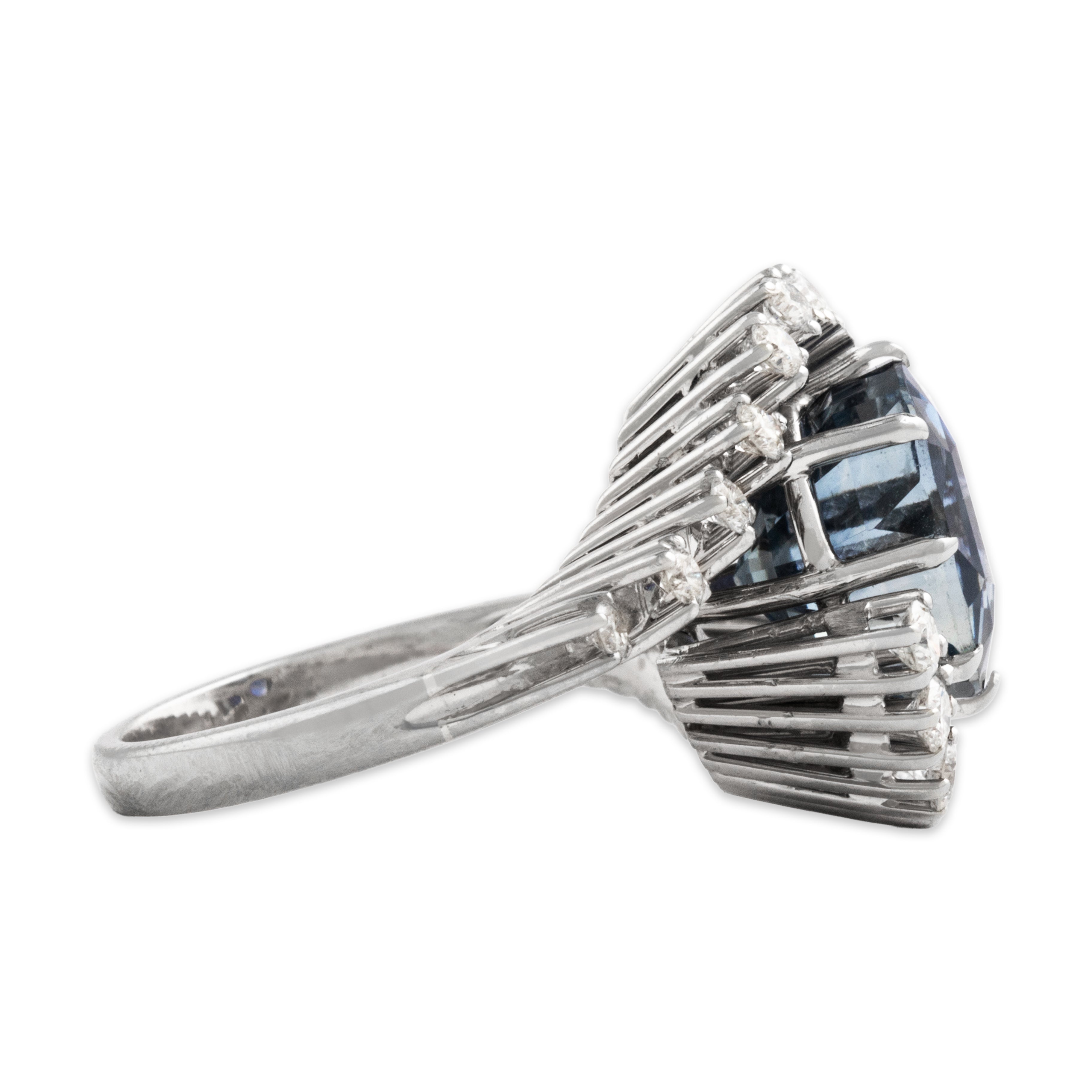 Vintage 18k White Gold 5.6ct No Heat GIA Blue Sapphire Diamond Sublime Ring 5.75