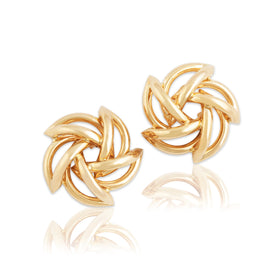 Vintage 14k Yellow Gold Swirling Floral Tube Statement Stud Earrings