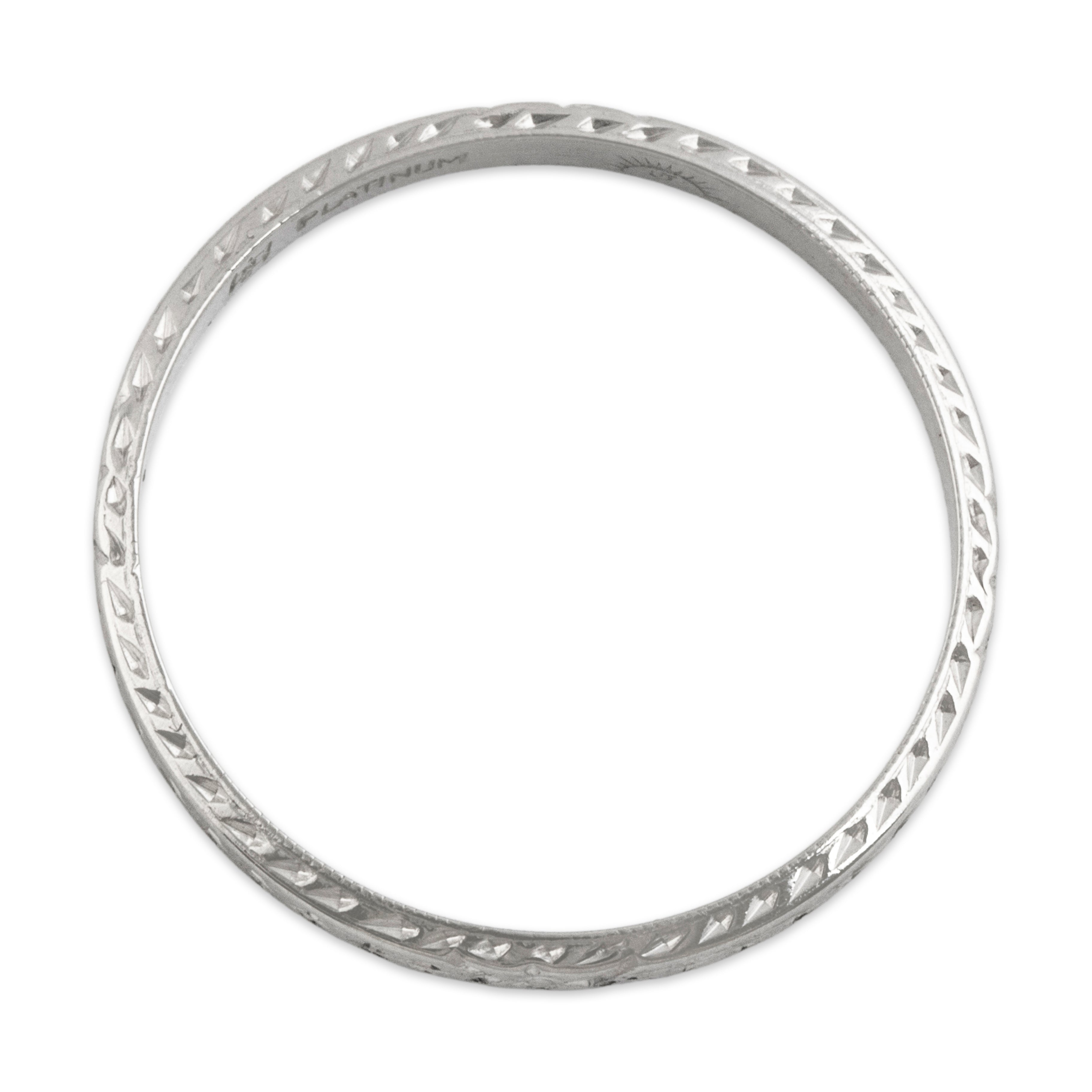 Antique Art Deco Platinum Three-Sided Wheat & Blossom Band Ring - detail view #1