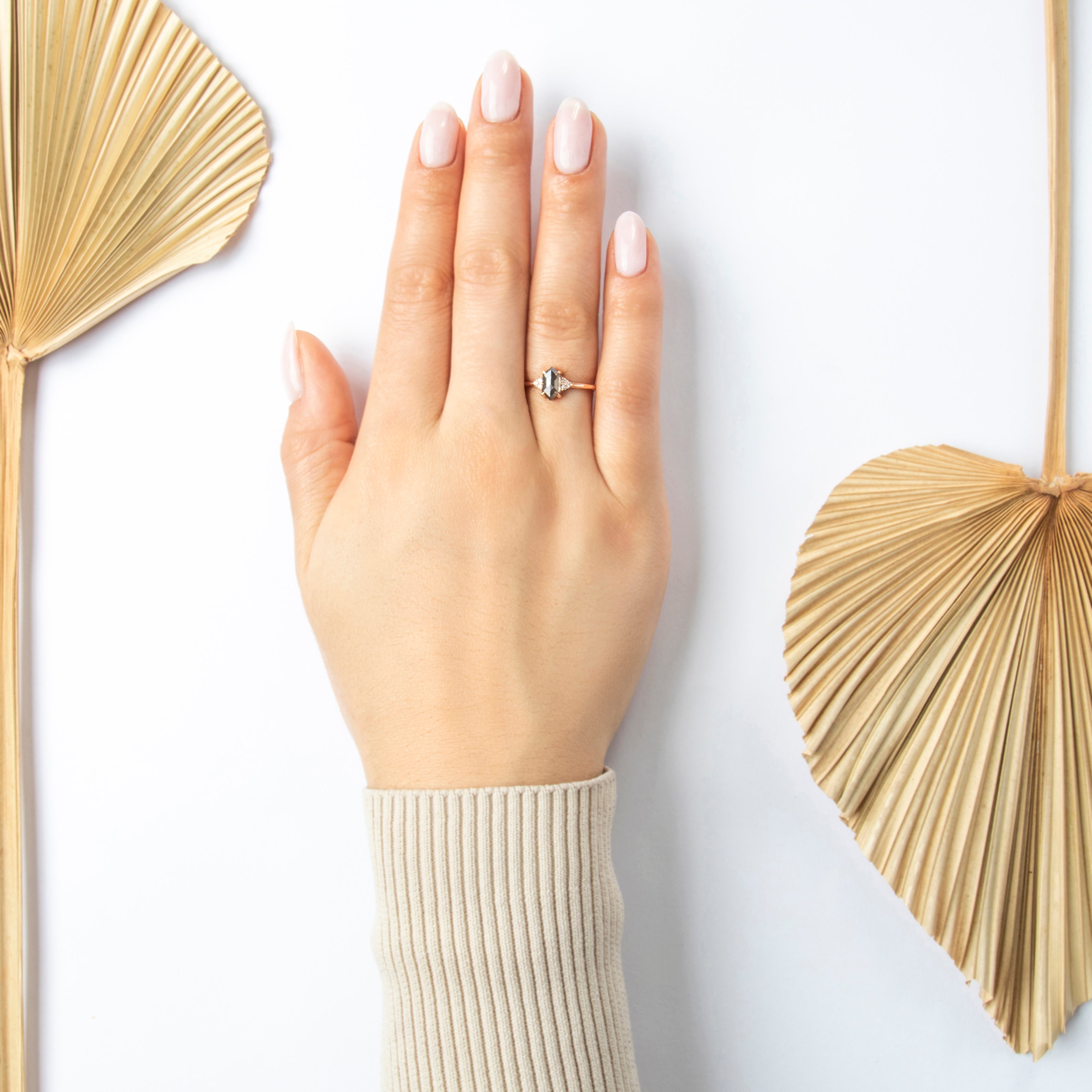 Estate 14k Rose Gold .738cttw Diamond Mystical Hexagonal Ring  - On model view