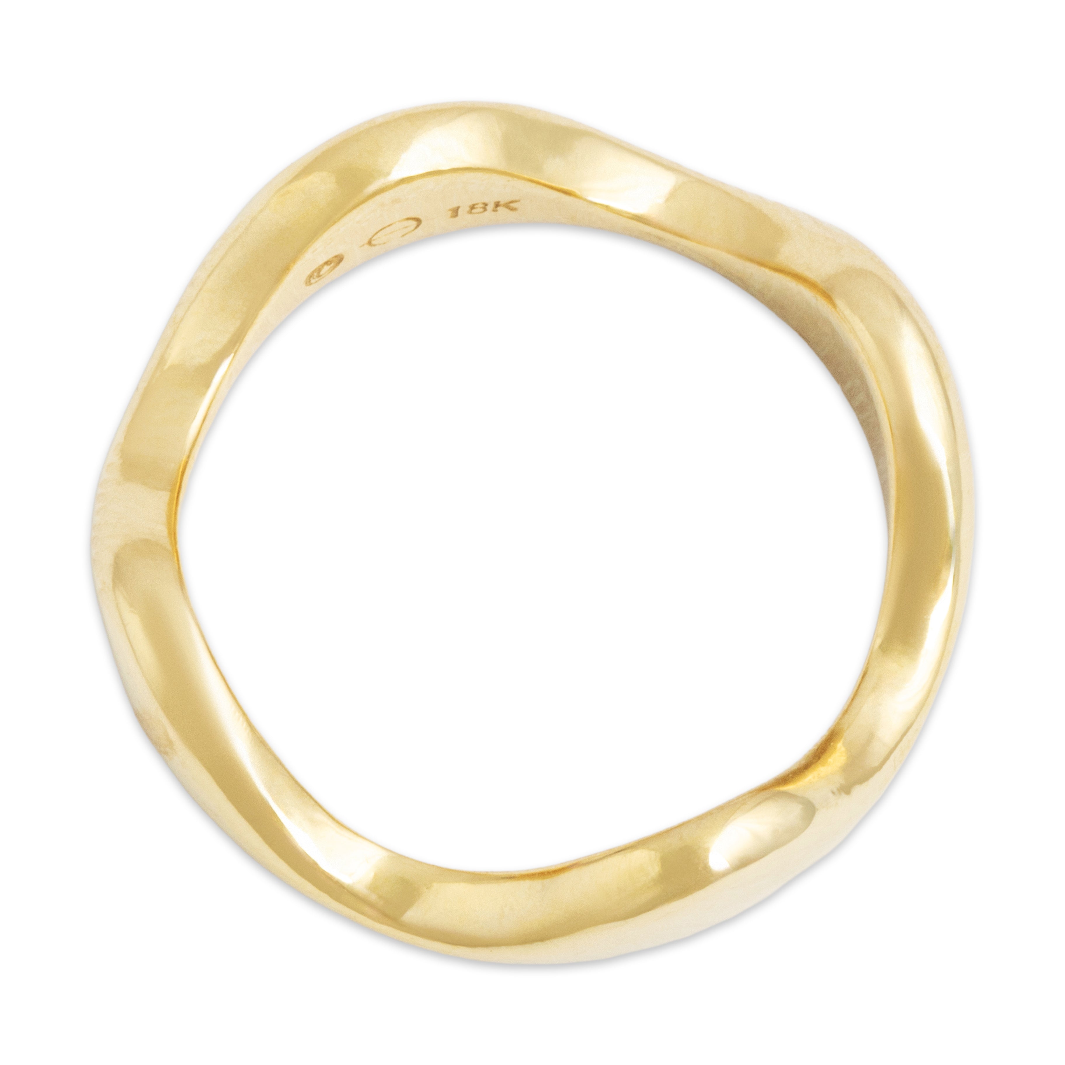 Estate Heavy 18k Yellow Gold Gleaming Bubble Wave Band Ring - detail view #1