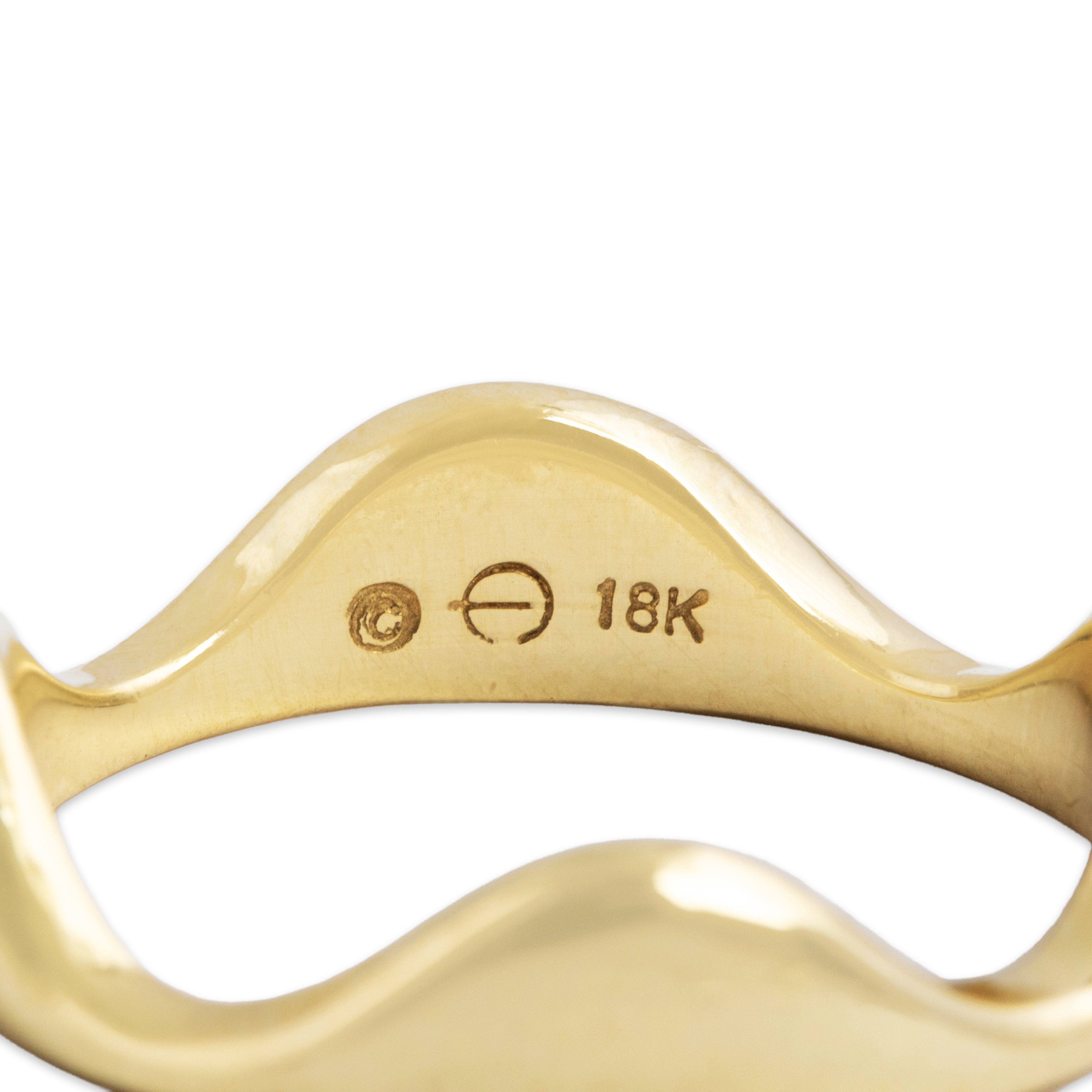 Estate Heavy 18k Yellow Gold Gleaming Bubble Wave Band Ring - Hallmark view