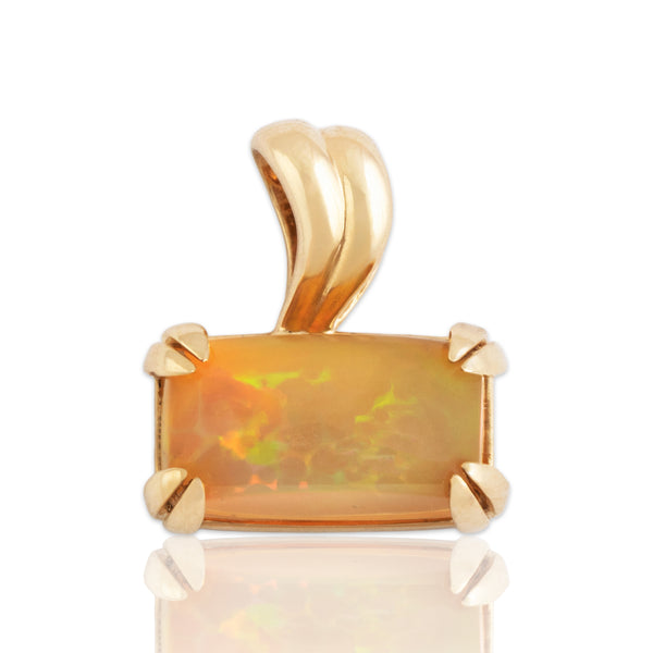 Estate 10k Yellow Gold 2.6ct Jelly Opal Rainbow Flashing East-West Pendant