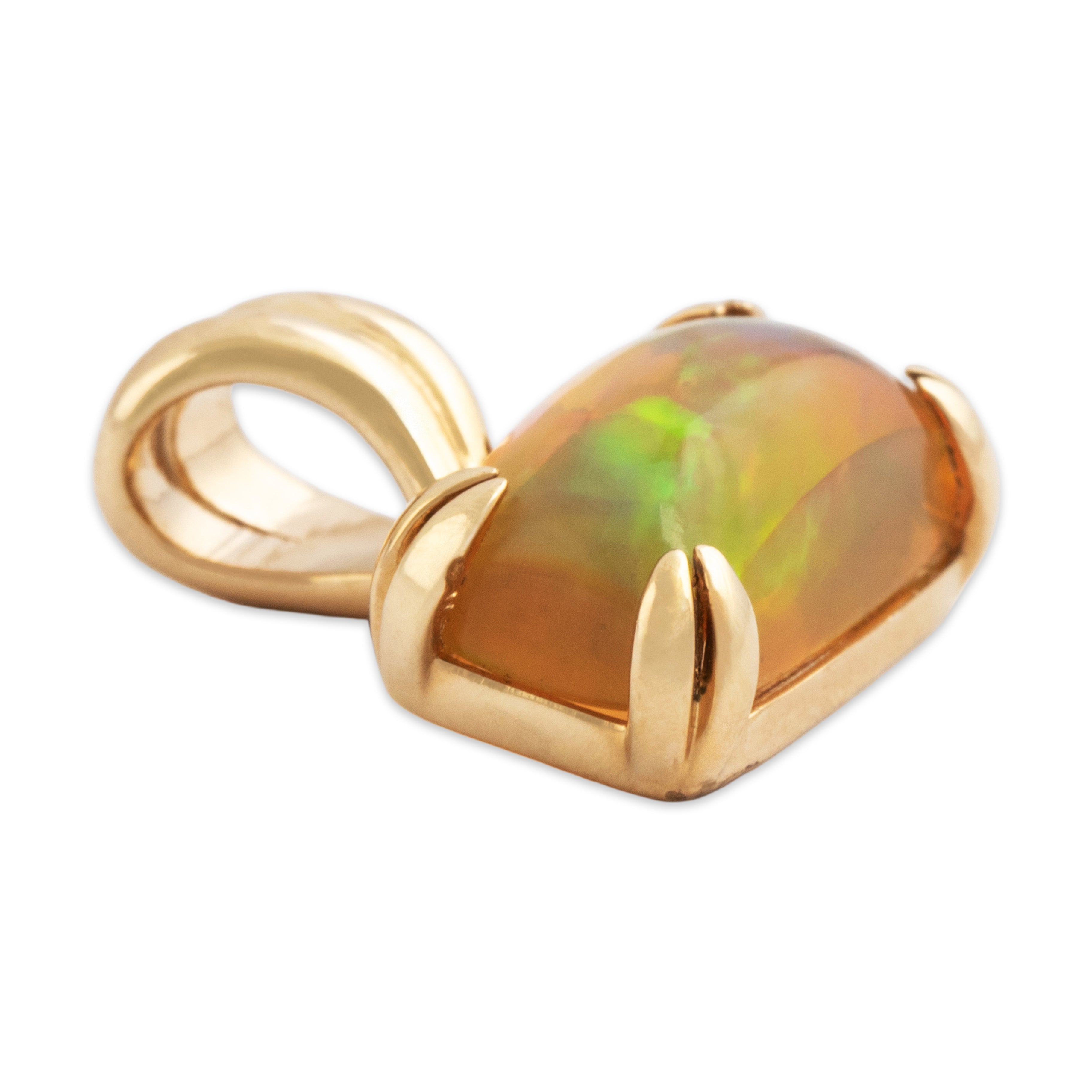 Estate 10k Yellow Gold 2.6ct Jelly Opal Rainbow Flashing East-West Pendant - Side view