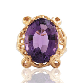 Vintage 14k Yellow Gold 8.75ct Amethyst Dramatic Basket Cocktail Ring 7.25