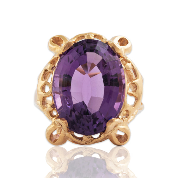 Vintage 14k Yellow Gold 8.75ct Amethyst Dramatic Basket Cocktail Ring 7.25