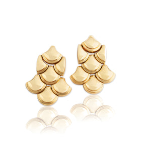 Vintage Italian 14k Yellow Gold Chic Dimensional Scale Link Dangle Earrings